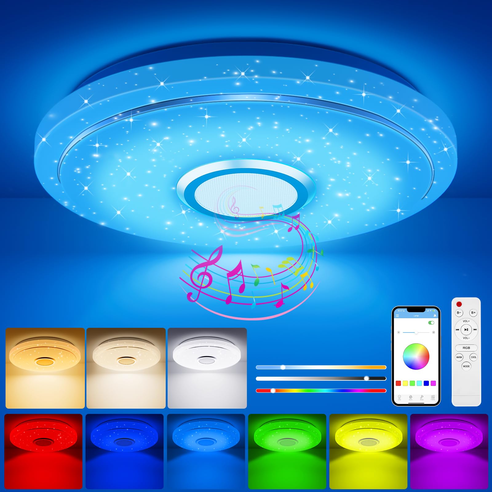 Plafoniera LED Dimmerabile 30CM RGB con Altoparlante Bluetooth