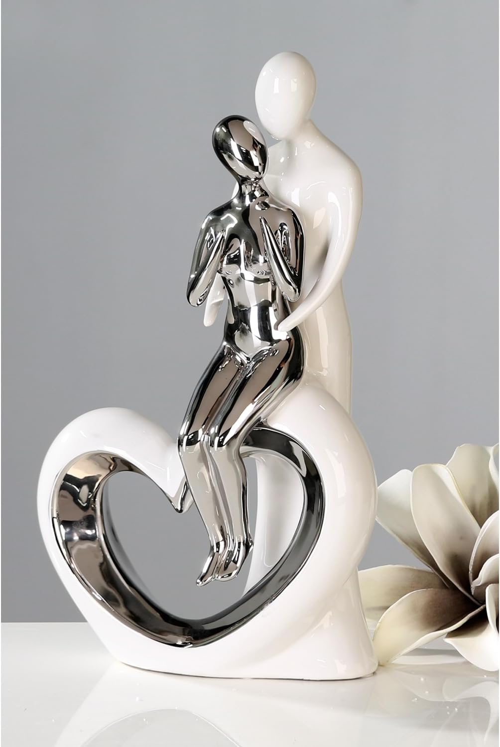 Gilde Scultura Decorativa Moderna Romance, Ceramica Bianca - immagine 6