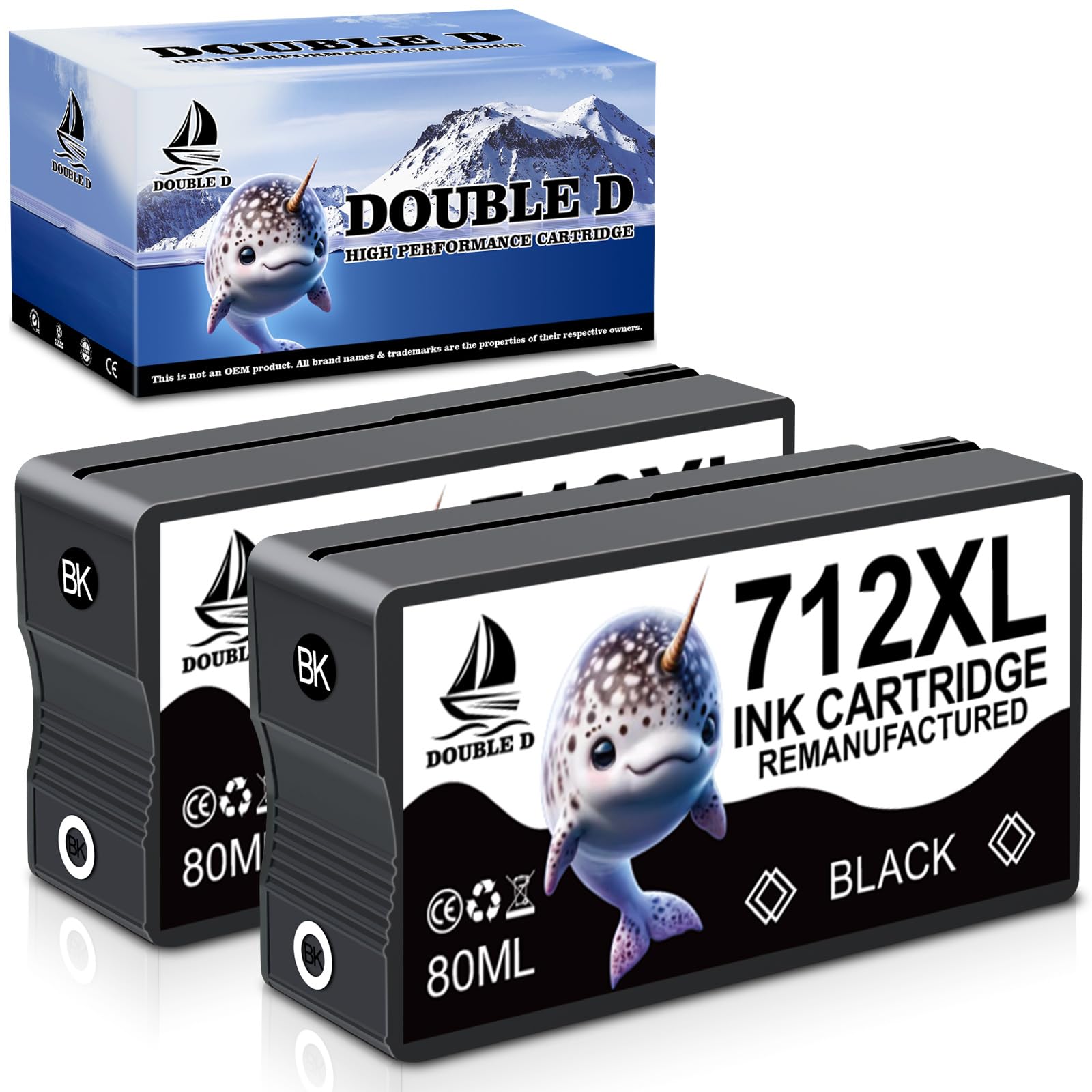 Double D 712XL Cartucce Inchiostro per HP 712 (2BK)