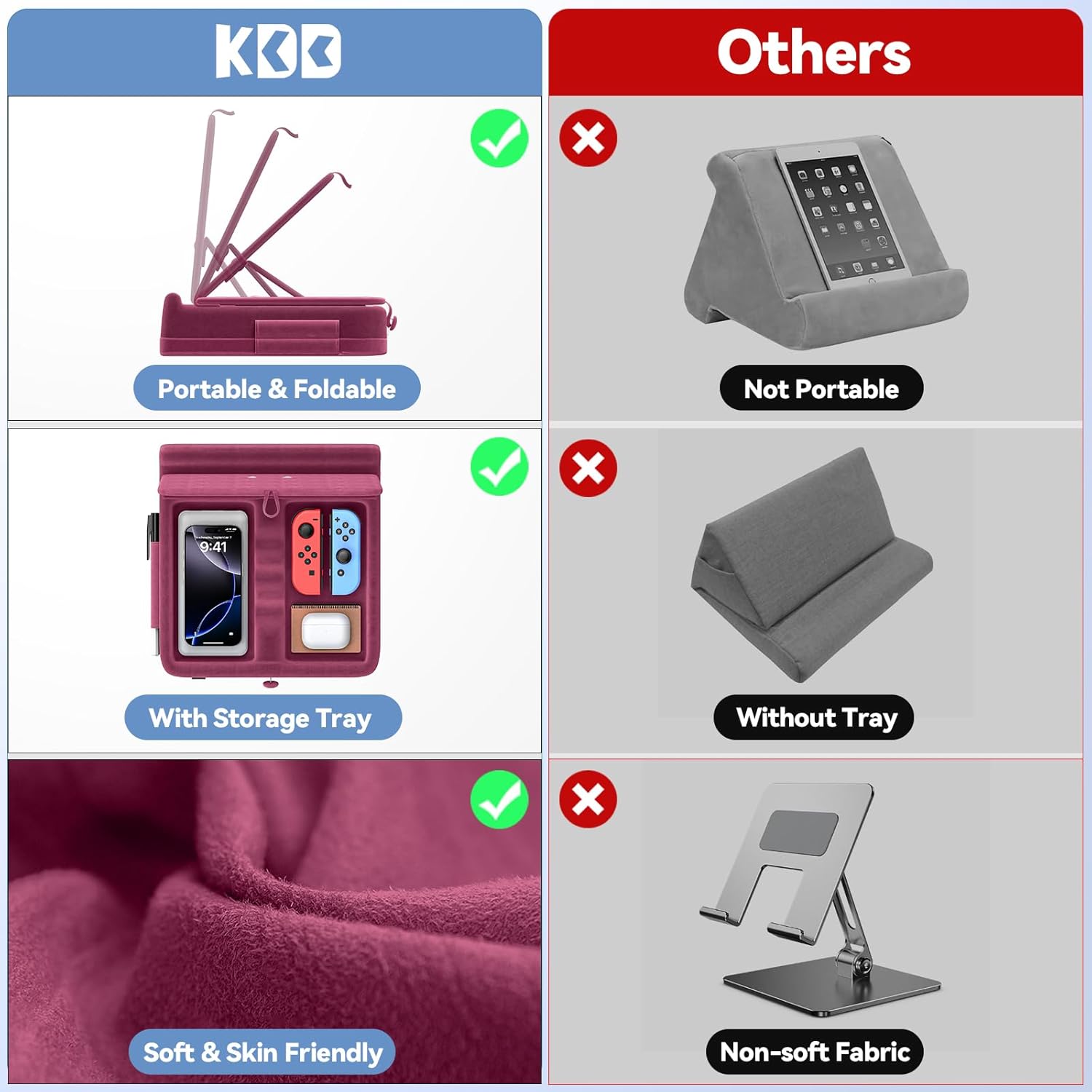 Kdd Supporto Cuscino Tablet Pieghevole, Viola - immagine 6