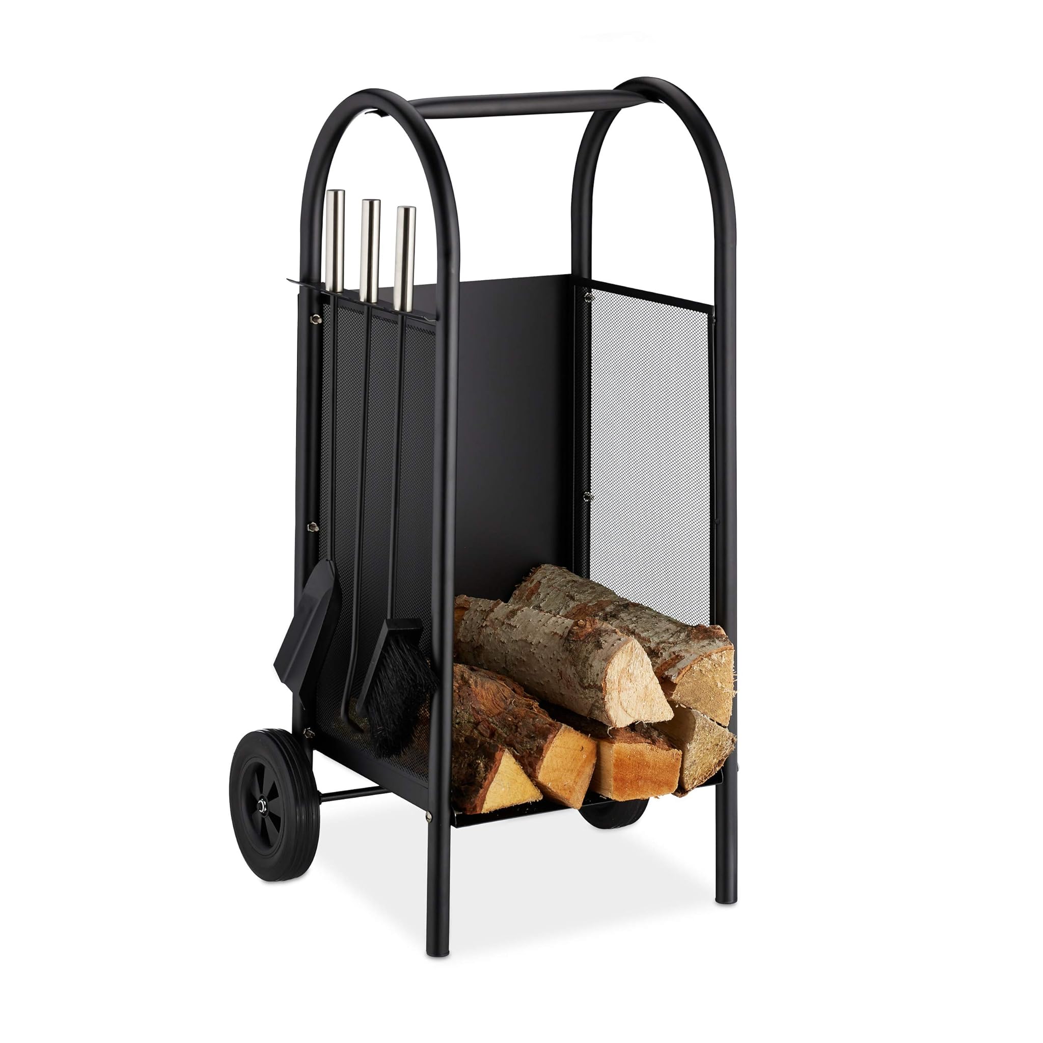 Relaxdays Carrello Portalegna con 3 Accessori, Nero