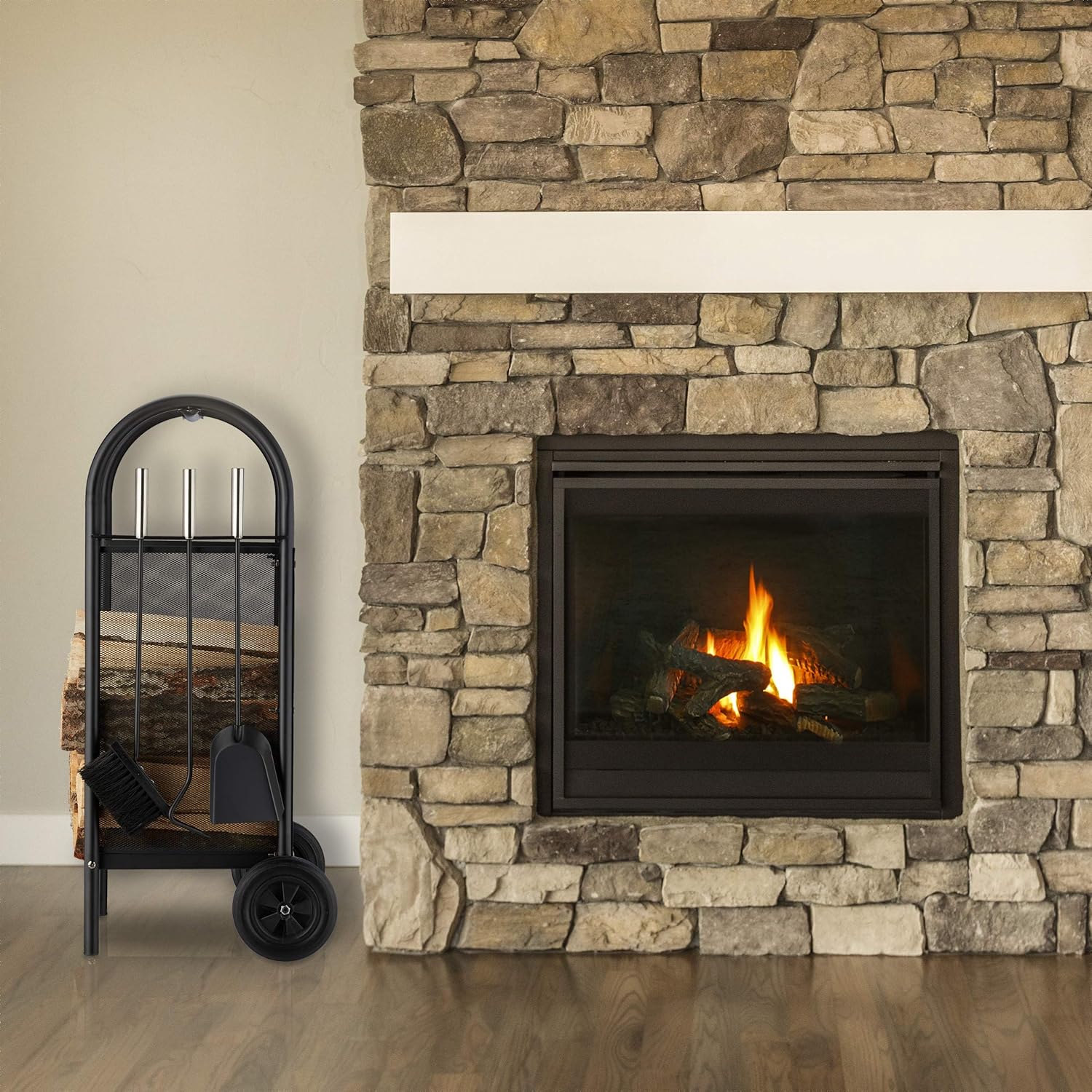 Relaxdays Carrello Portalegna con 3 Accessori, Nero - immagine 2