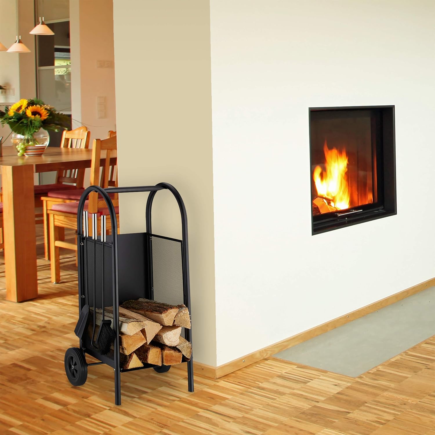 Relaxdays Carrello Portalegna con 3 Accessori, Nero - immagine 3