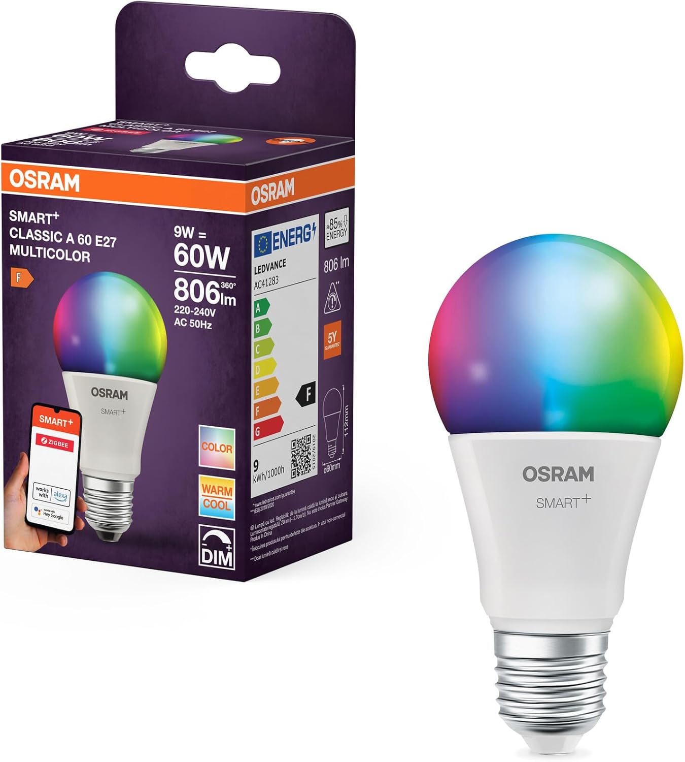 Osram Lampada LED SMART A60 E27 9W RGBW 4-Pack