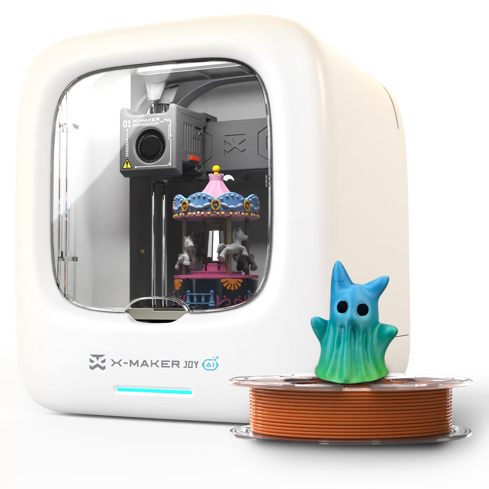 Stampante 3D con supporto KI per bambini, app di progettazione KI, vasta collezione di modelli 3D per giocattoli, con 16+ moduli di design mini 3D, controllo tramite app, X-Maker Joy AI+