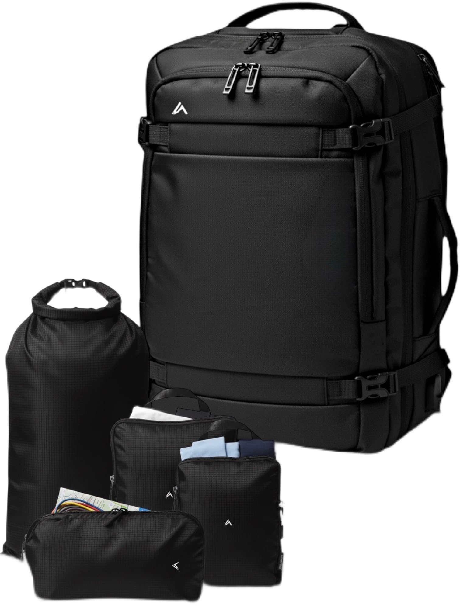 ZERMATT-HORN Zaino da viaggio sottovuoto. Estensibile 25L a 30L, laptop da 15" a 17". Zaino da bagaglio a mano 40 x 30 x 20 – 45 x 30 x 20 – per volo con Ryanair, Vueling. Travel Backpack cabin.