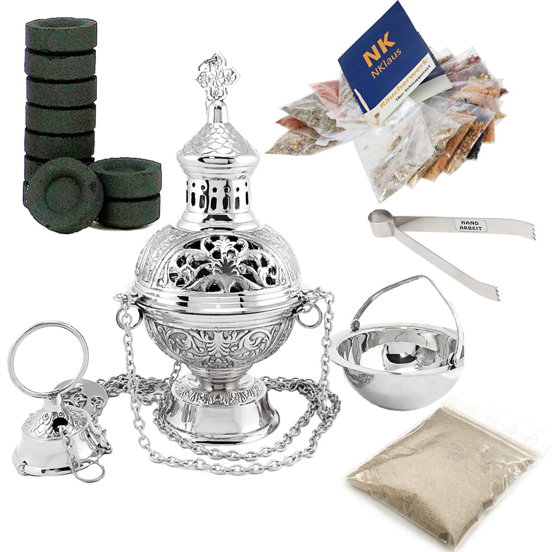 Nklaus Set 22 Pezzi Bruciatore d'Incenso Argento