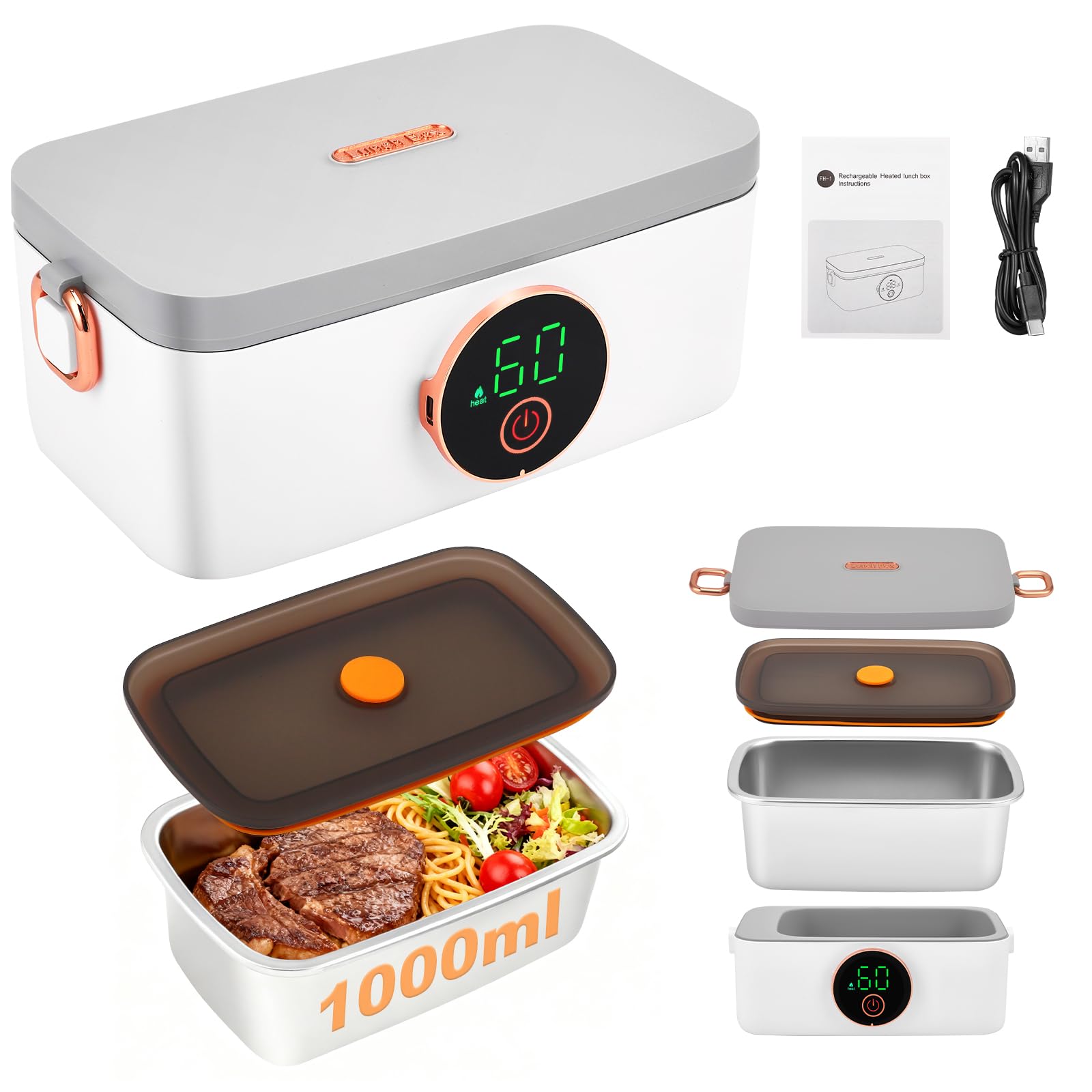 Contenitore Pranzo Elettrico 24000 mAh 1,6L, Bianco