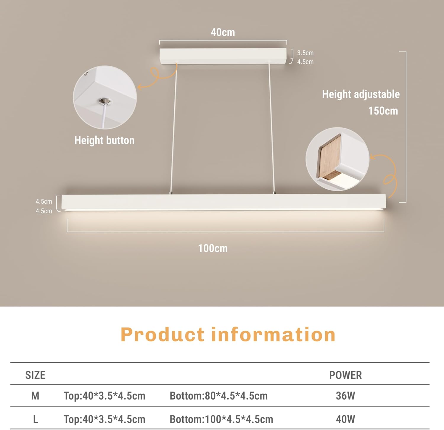 Lampada a Sospensione LED Dimmerabile 100cm con Telecomando - immagine 3