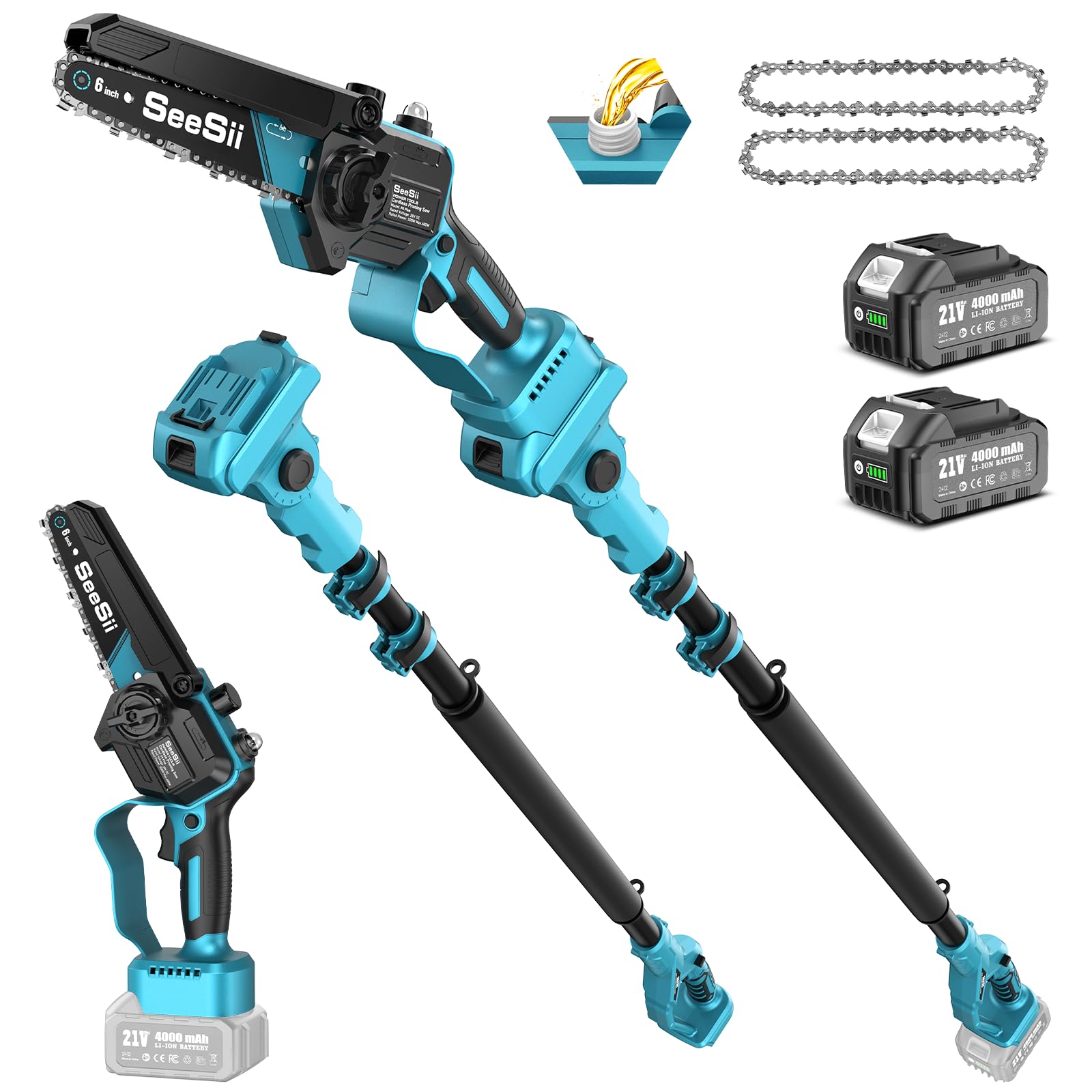 Seesii Motosega Telescopica 2-in-1 Brushless 6 Pollici