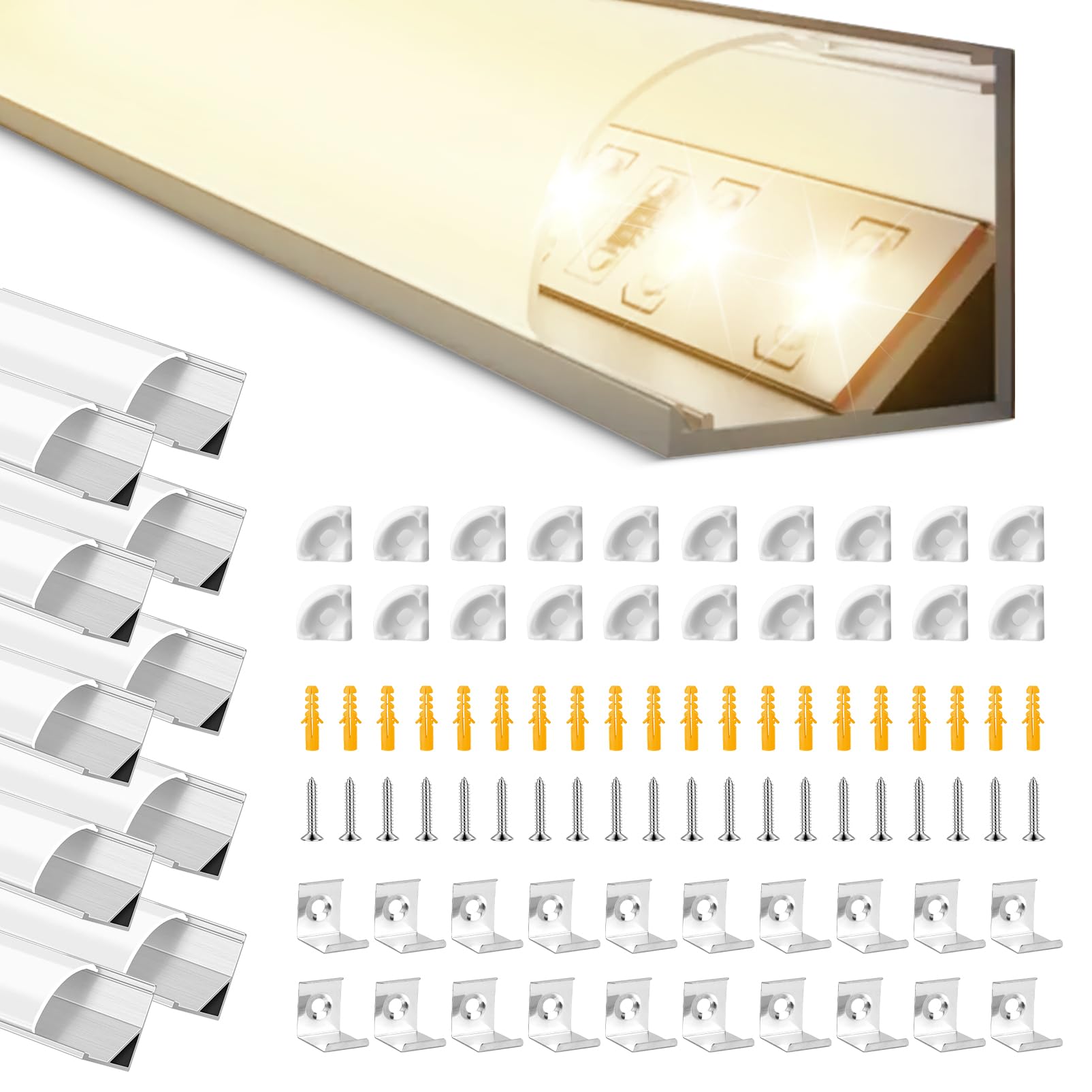 Profili per Strisce LED 10x Profili Angolari da 1 Metri in Alluminio V-forma con Copertura Opaca, Schermatura Opaca ingombro max striscia led 10.5mm - 15.8 x 15.8mm