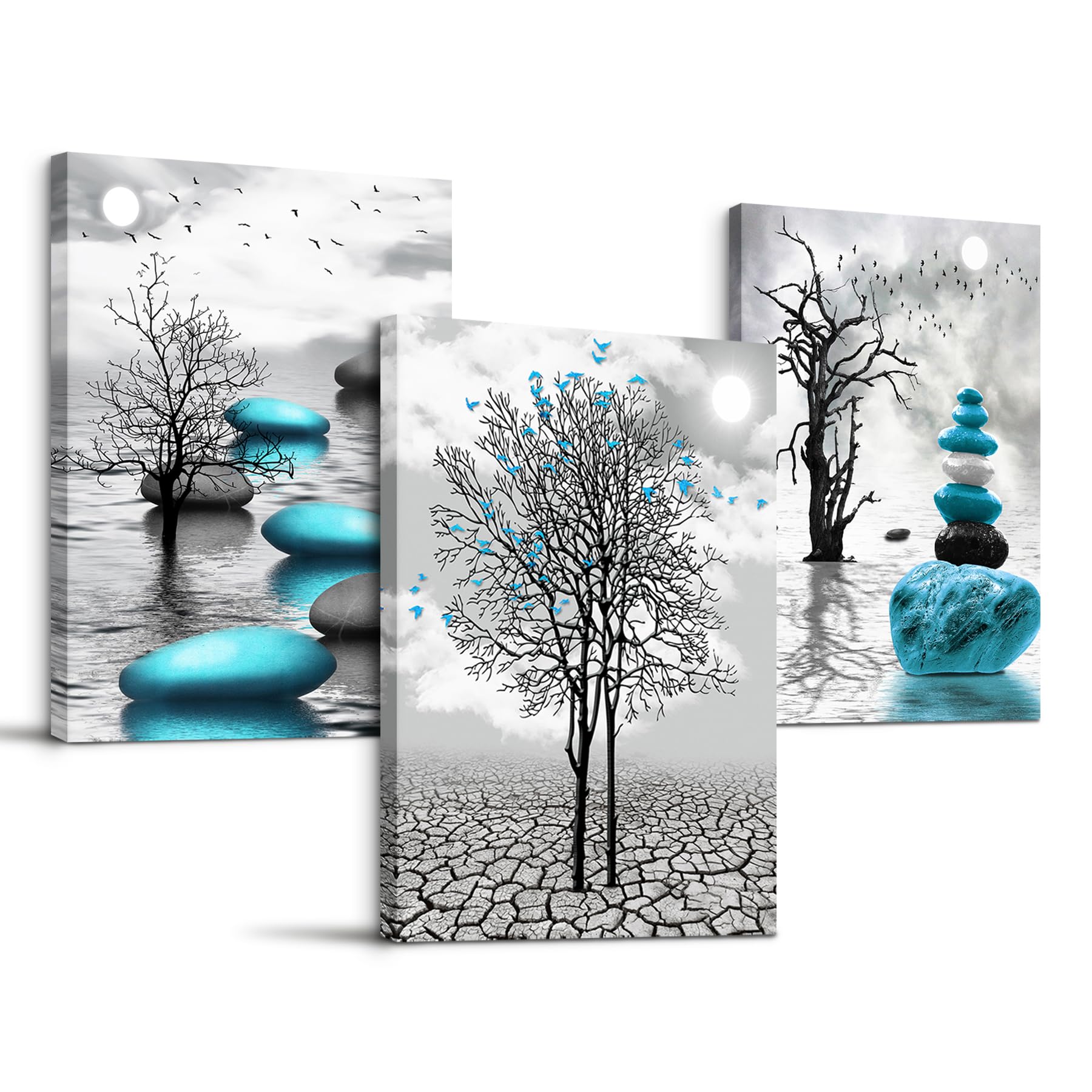 MHARTK66 Quadri Nero Bianco Turquoise Moderni Soggiorno, Grande Albero Lago Paesaggio Natura Immagini da Parete, Decorazioni Camera Da Letto Bagno Cucina Ufficio Sala Da Pranzo