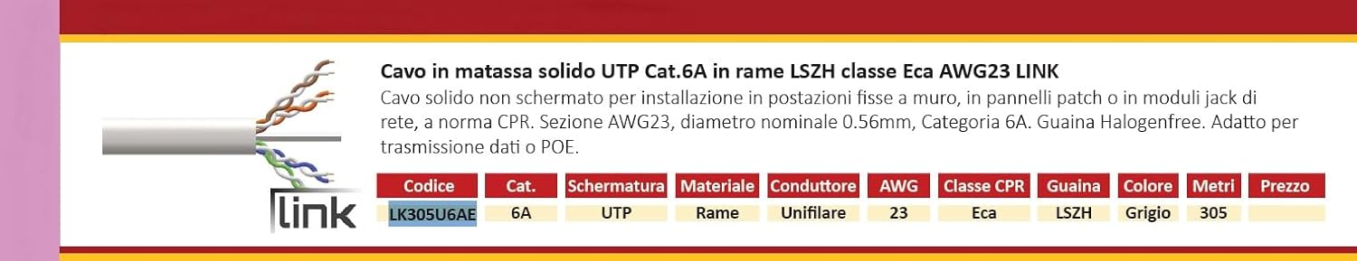 LK305U6AE - Cavo Rete UTP Cat 6A LSZH AWG23 Rame - immagine 4
