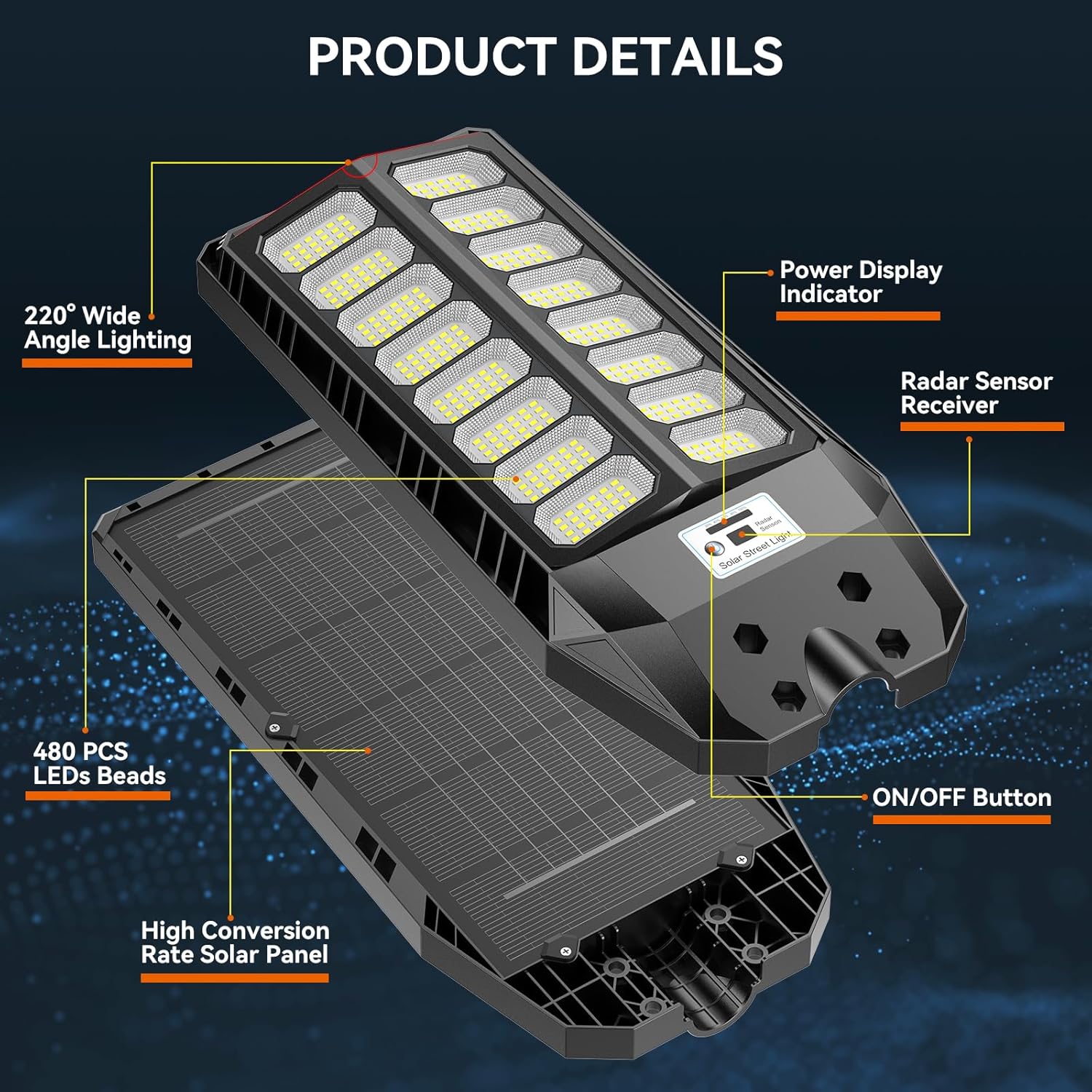 Lampione Solare 800W con Telecomando IP67 - immagine 6