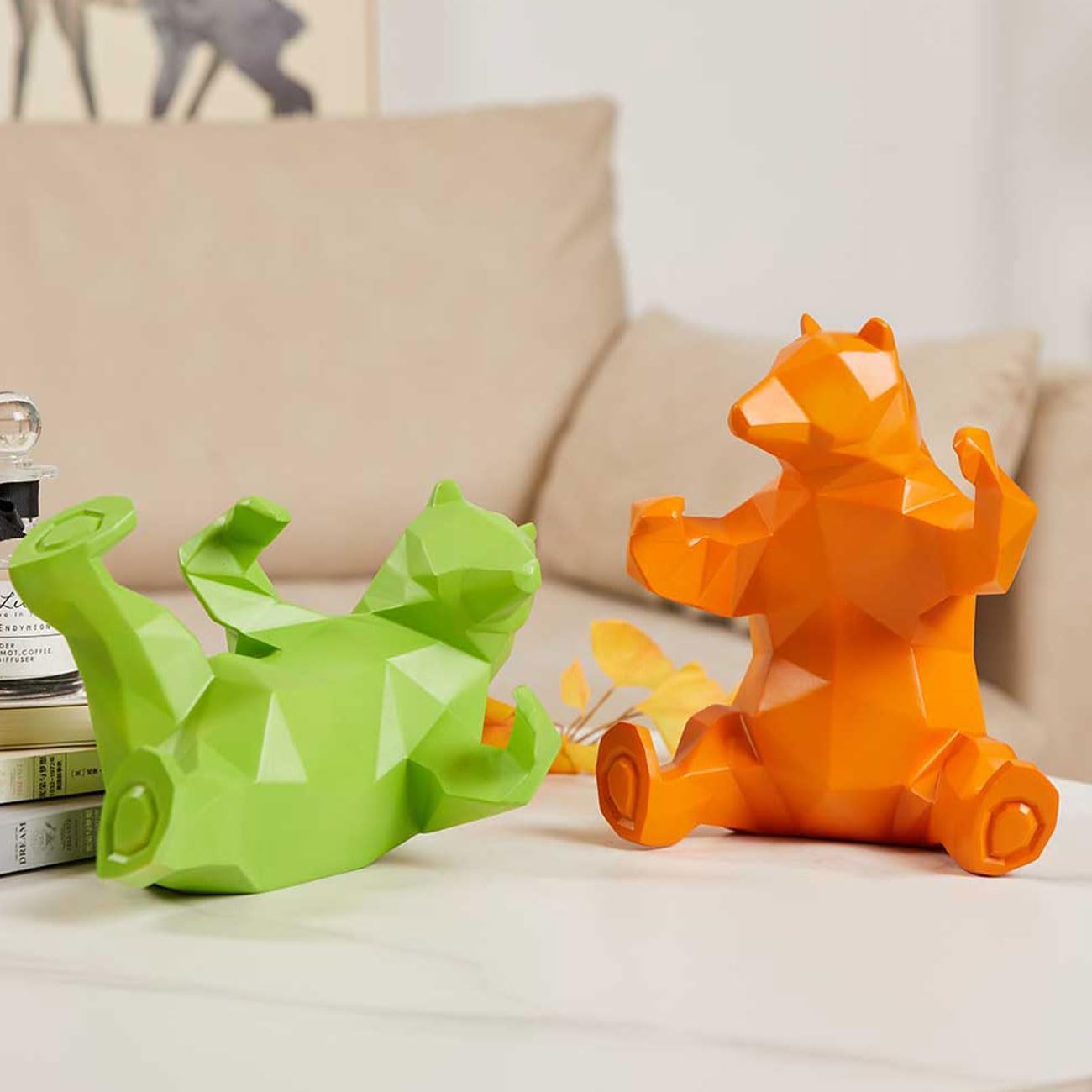 Statua Orso Decorazione Casa Resina Giallo 23cm - immagine 4