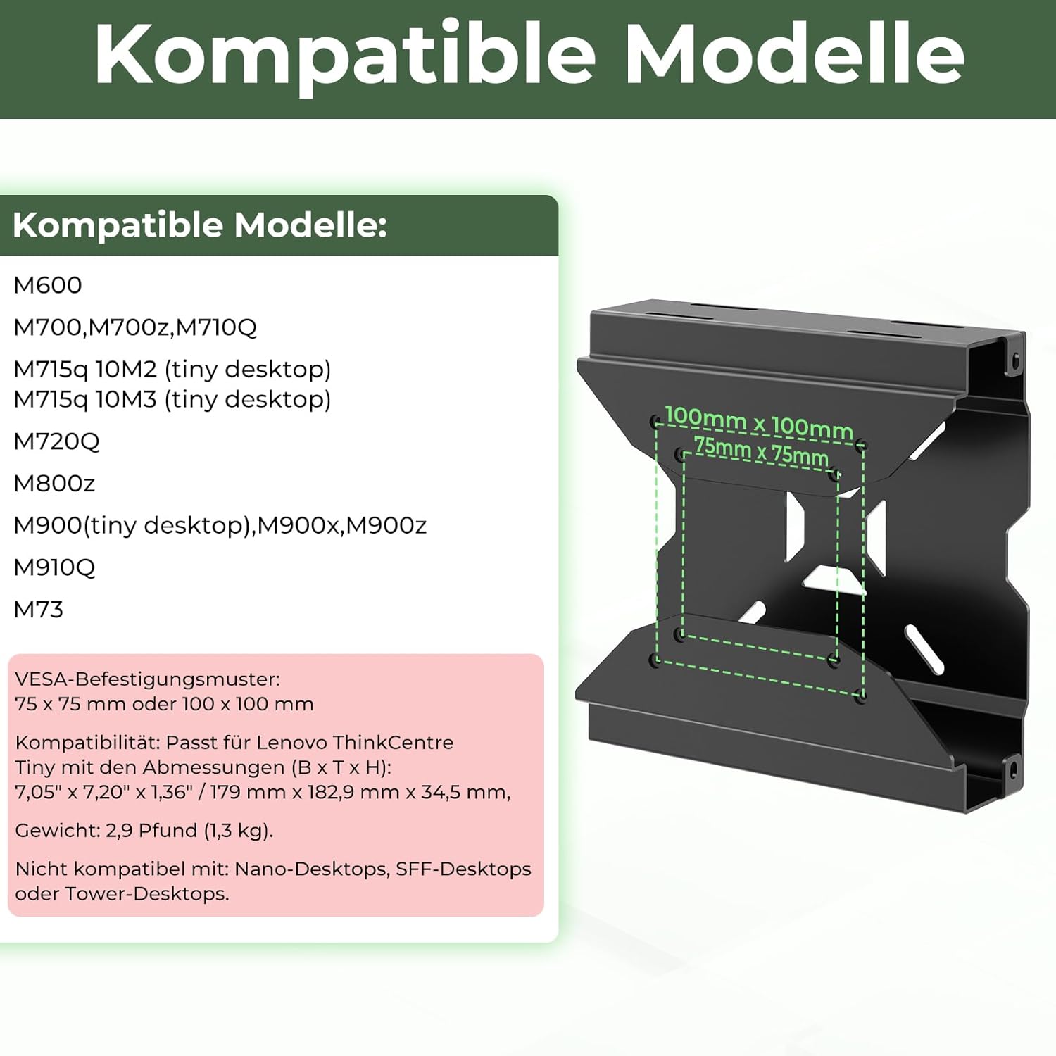 Supporto Mini PC per Lenovo ThinkCentre M600-M910Q - immagine 2
