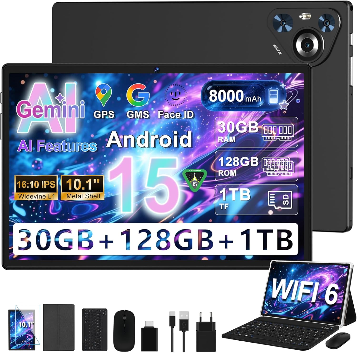 Tablet Android 15 - 10 Pollici IPS HD, Nero - immagine 1