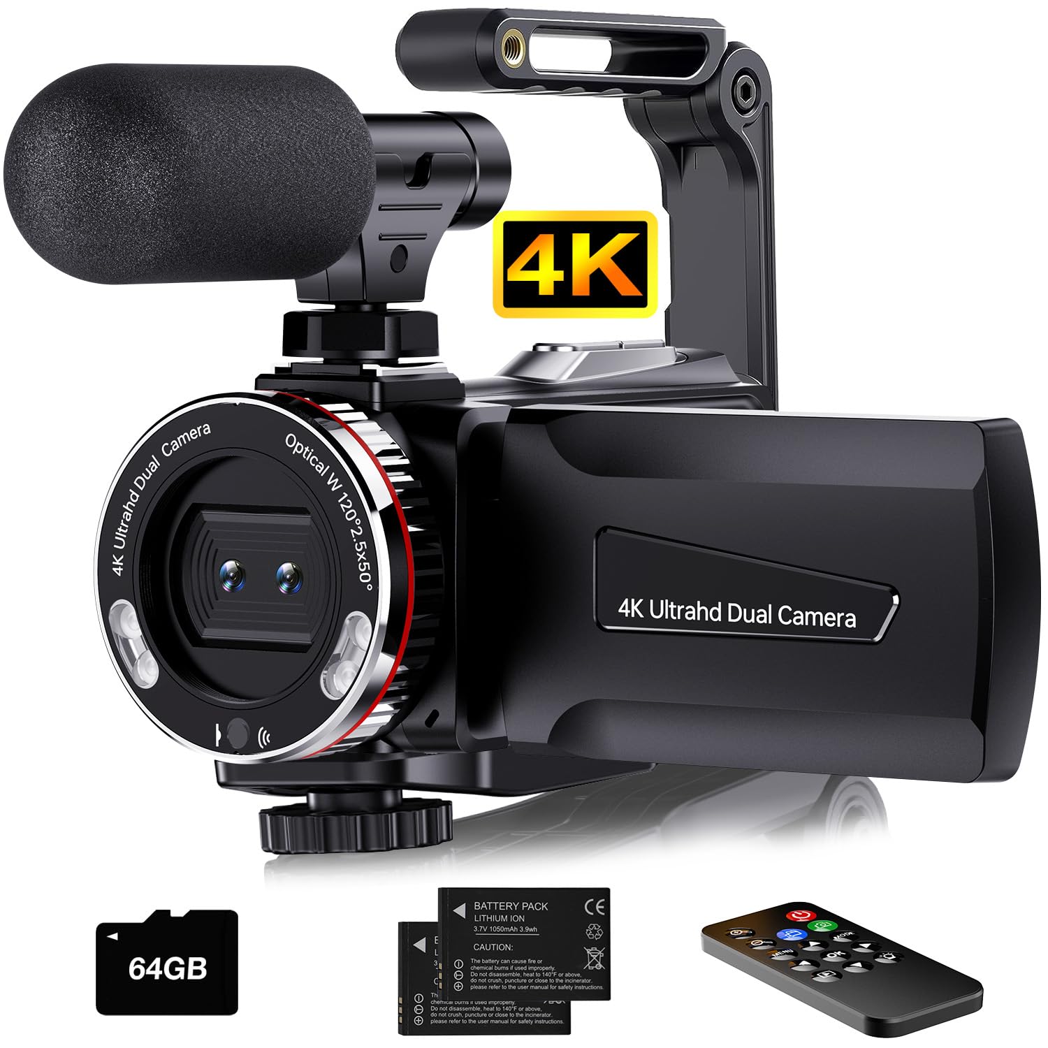 Hojocojo Videocamera Vlogging 4K 64MP con Scheda 64GB