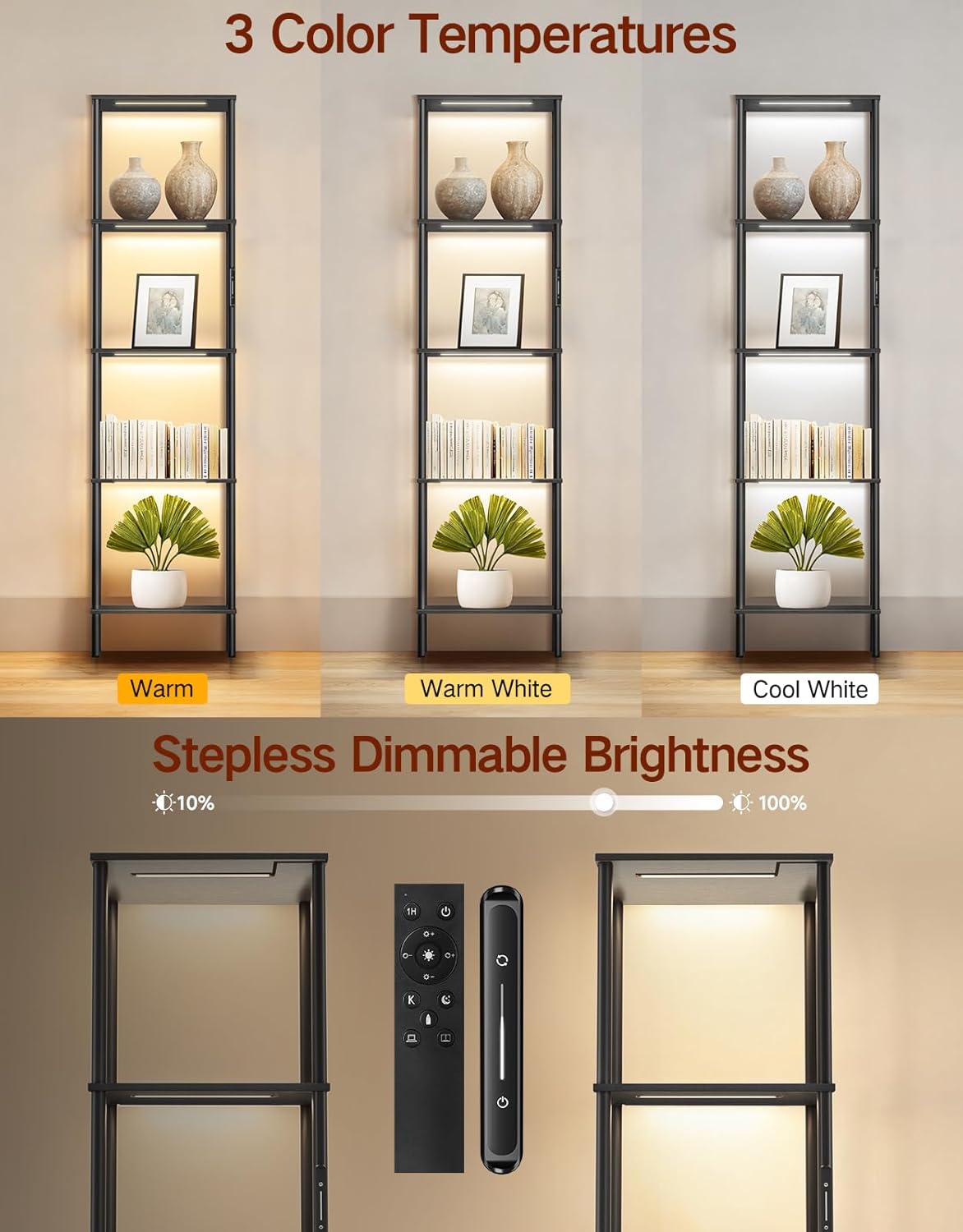 Lampada da Terra con Scaffali a 5 Ripiani - immagine 3