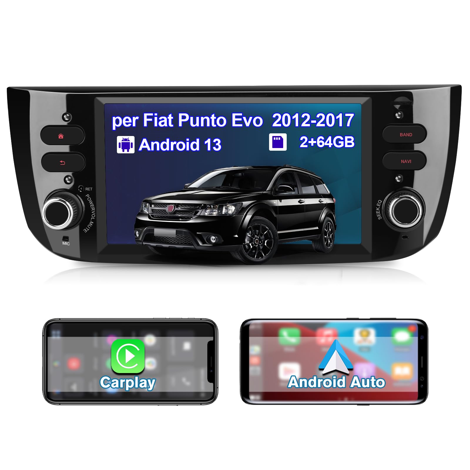 Hexinex Android Autoradio 1 DIN per Fiat Punto Evo (2012-2017)