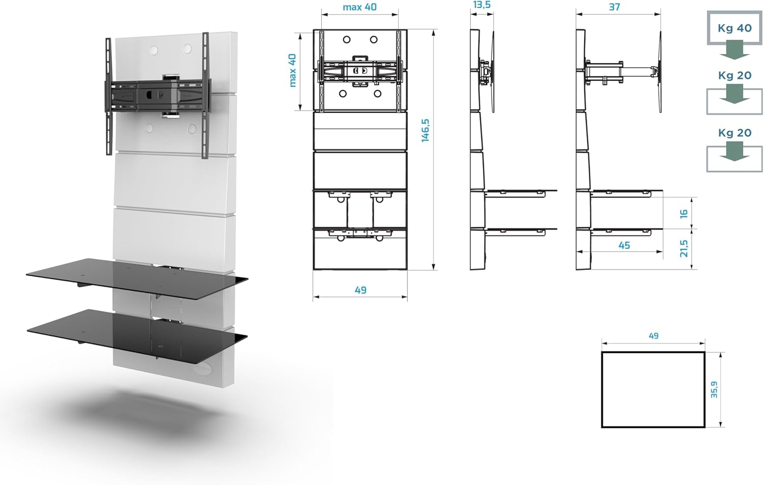 Meliconi GHOST Design 3500 Rotation Supporto TV Bianco Matt - immagine 5