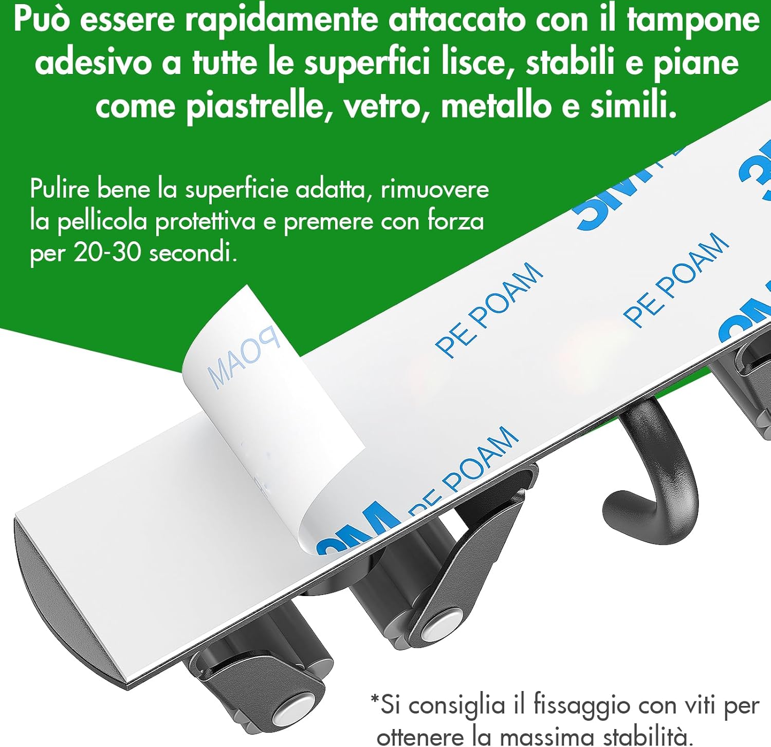 Radikor Porta Scope Parete con 4 Supporti e 3 Ganci, Nero - immagine 4