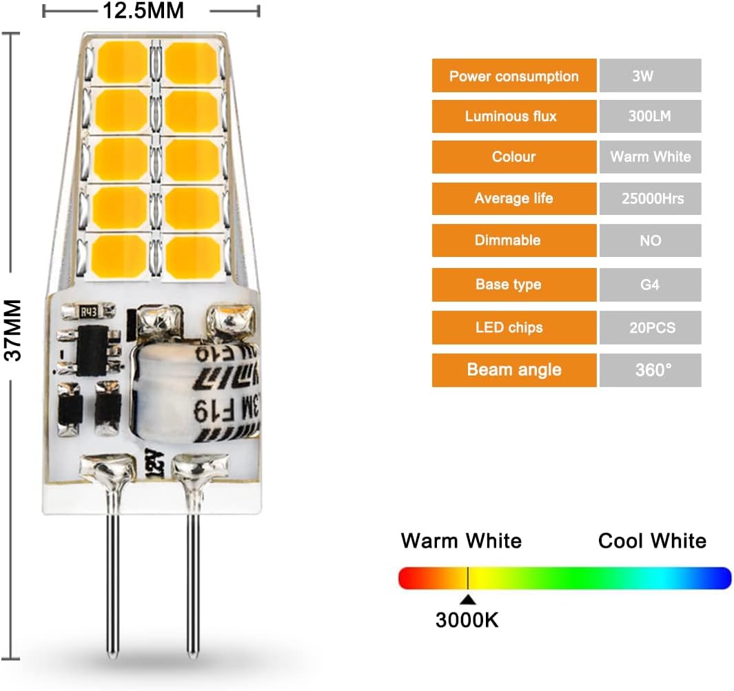 Auting G4 LED Lampadina 3W Bianco Caldo 3000K (10 pezzi) - immagine 2