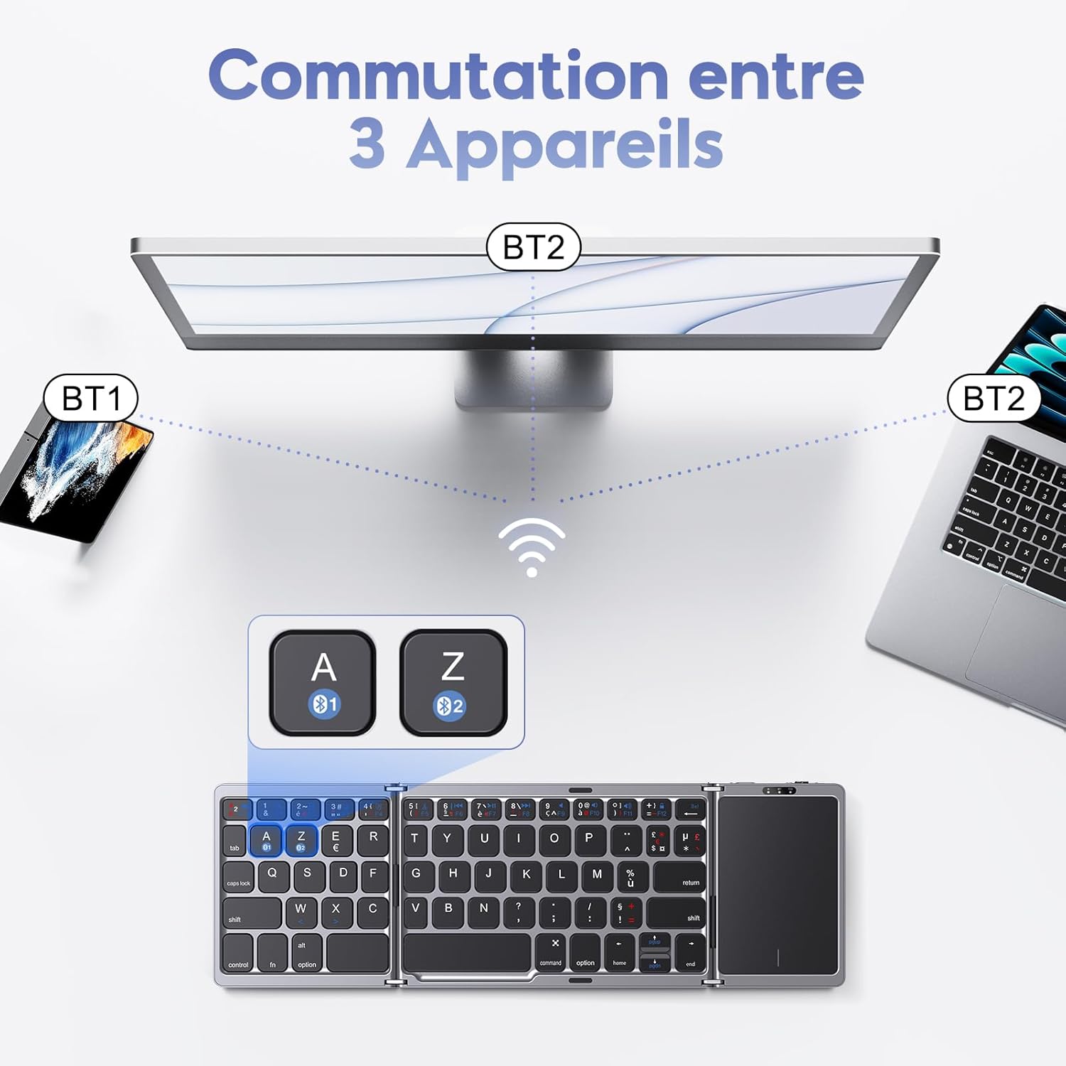 Omoton Tastiera Bluetooth Pieghevole con Touchpad, Nera - immagine 3