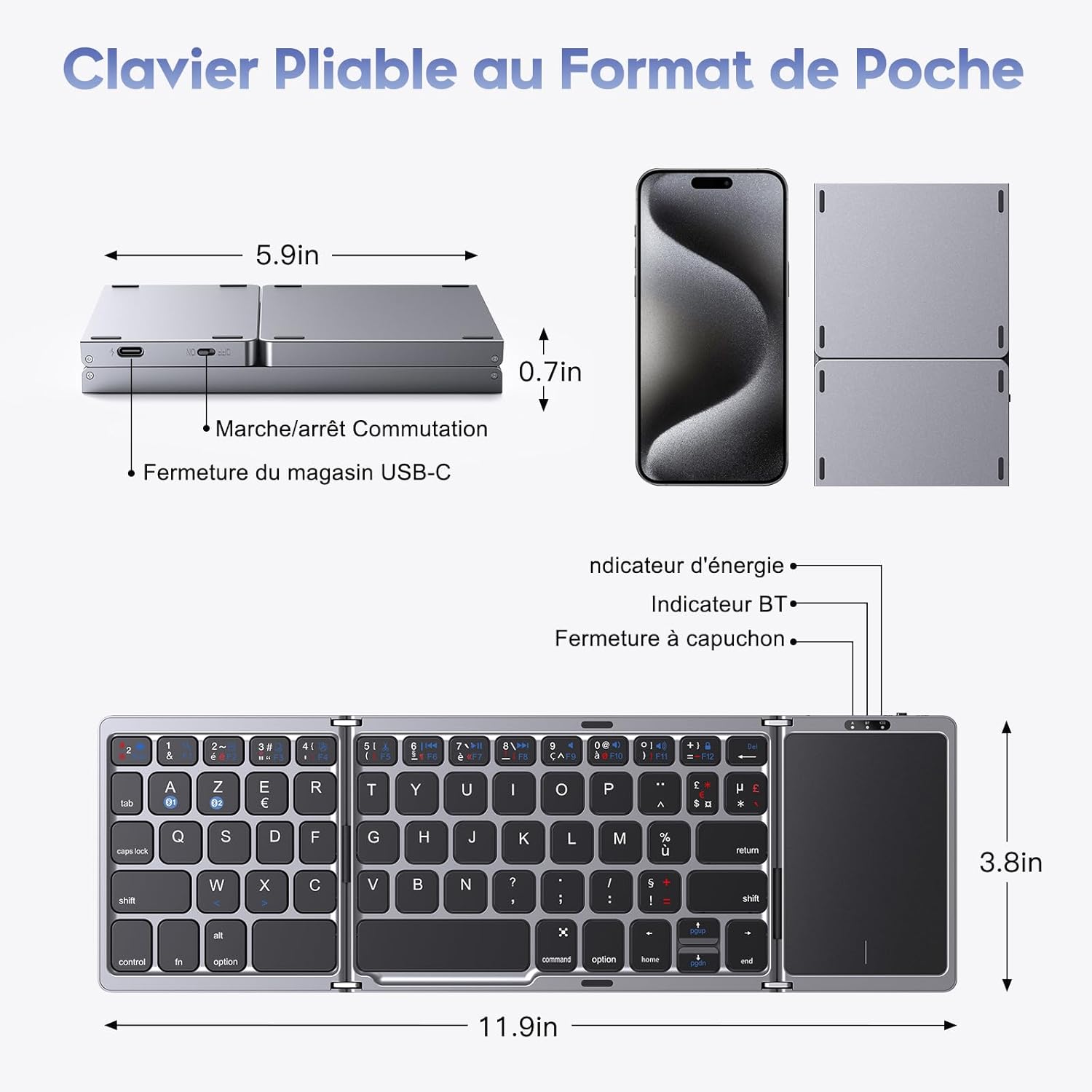 Omoton Tastiera Bluetooth Pieghevole con Touchpad, Nera - immagine 4