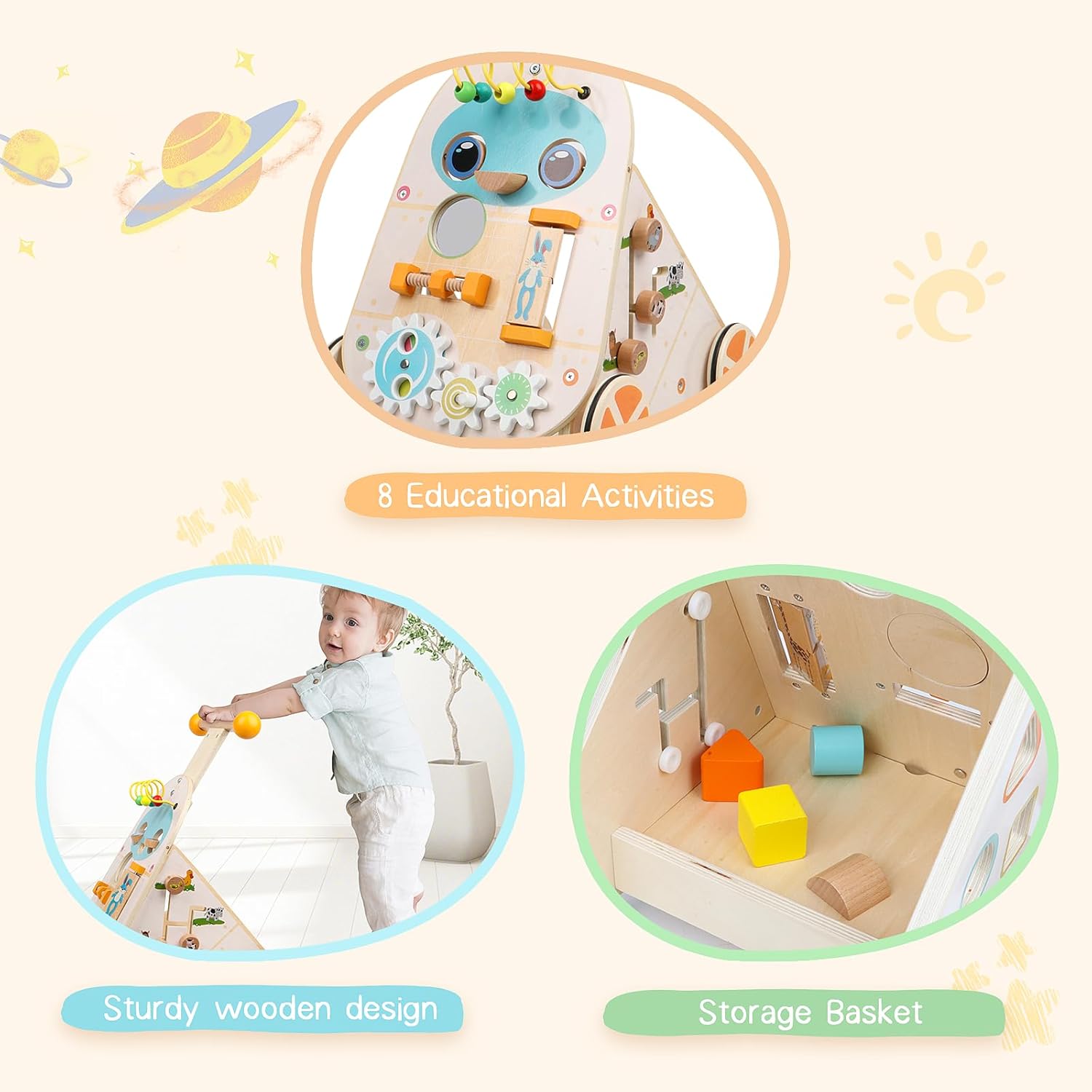 Jacootoys Passeggino di Legno per Attività, Velocità Regolabile - immagine 5