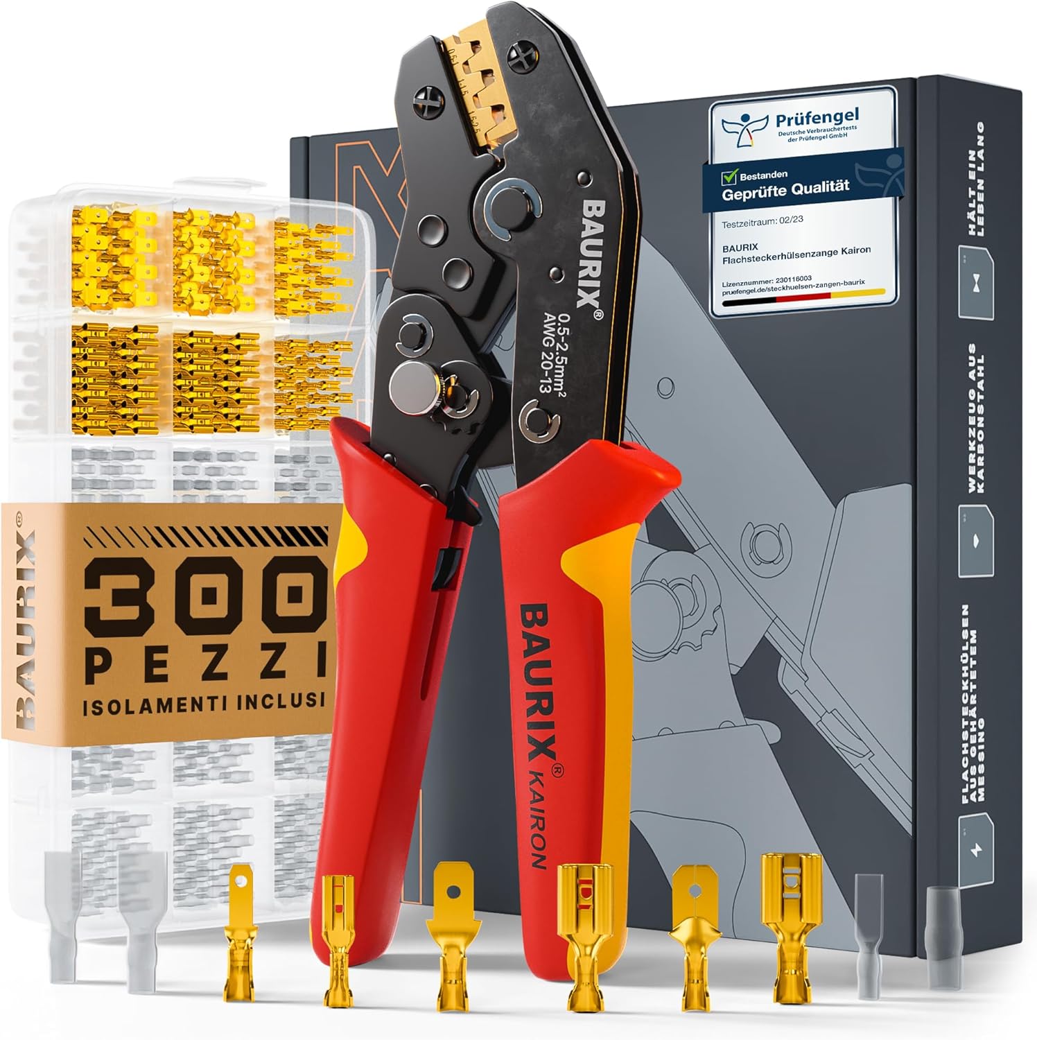 Baurix® Set Pinza Crimpatrice con 300 Terminali Elettrici - immagine 1