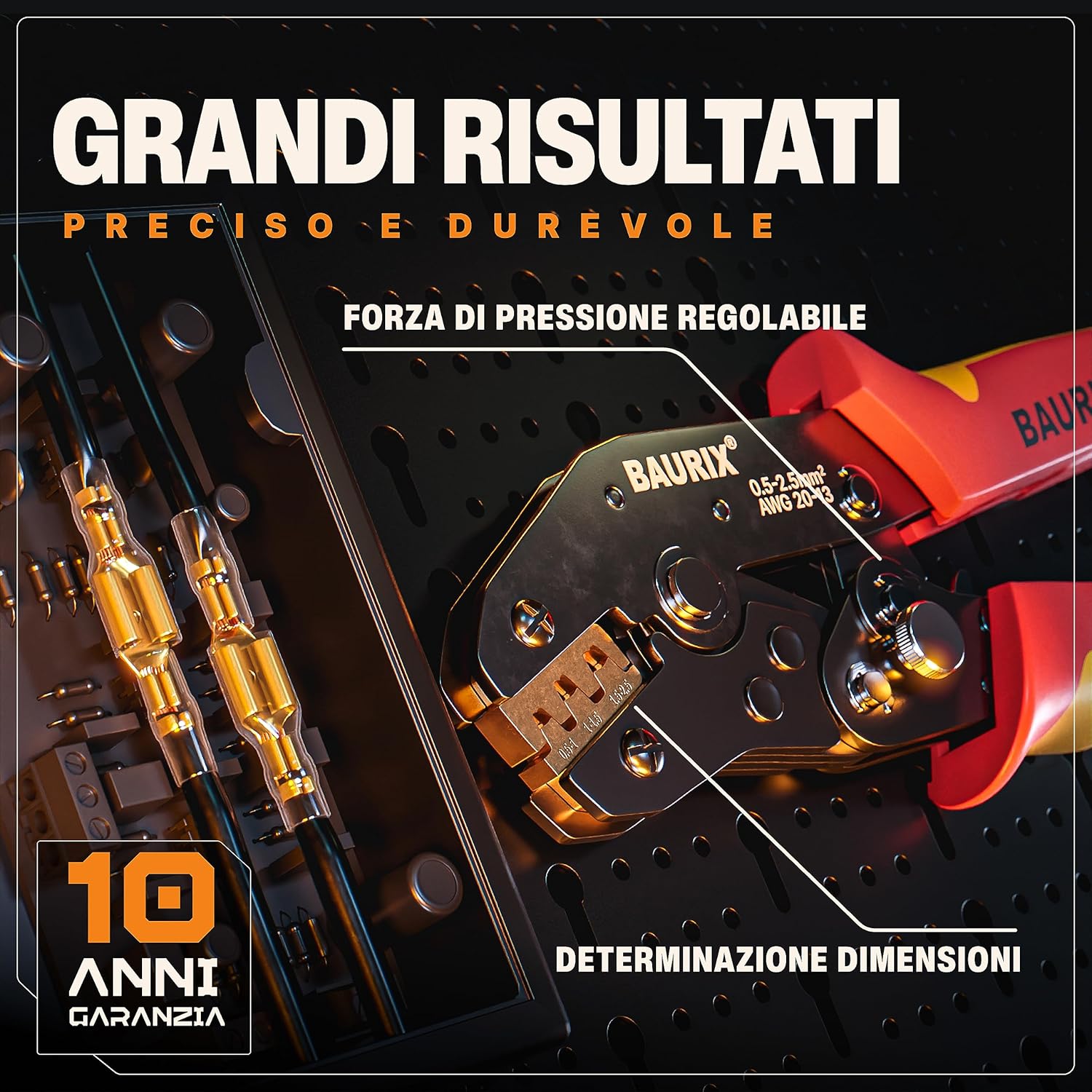 Baurix® Set Pinza Crimpatrice con 300 Terminali Elettrici - immagine 2