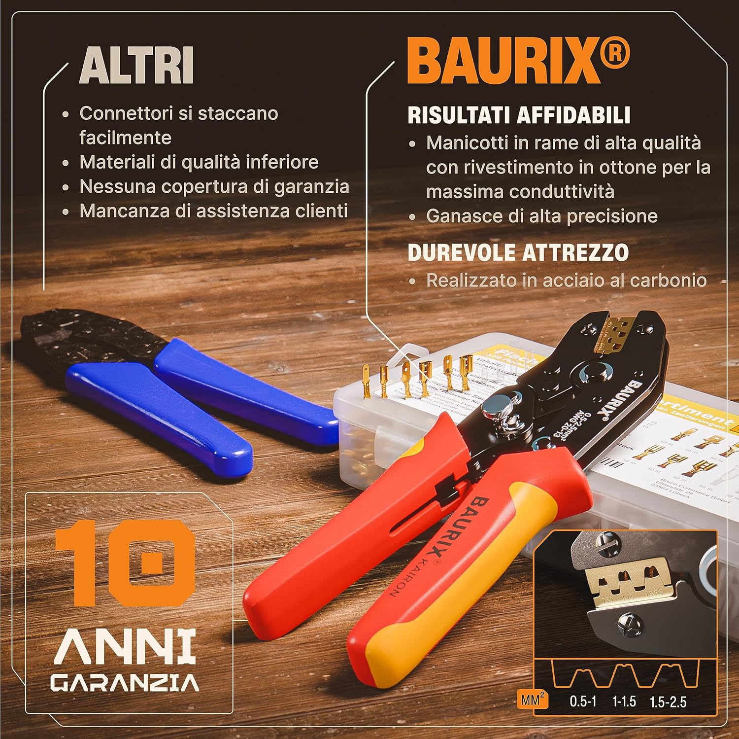 Baurix® Set Pinza Crimpatrice con 300 Terminali Elettrici - immagine 5
