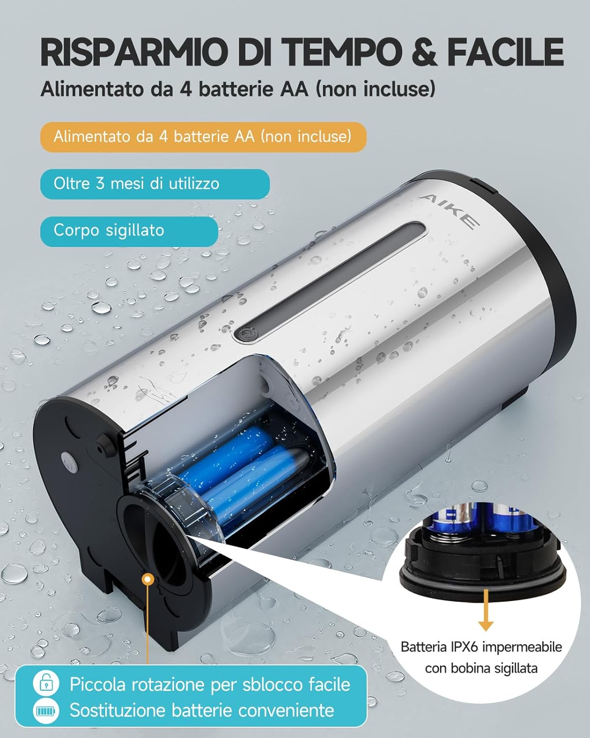Aike AK1205E Dispenser Sapone Automatico da Parete - immagine 3