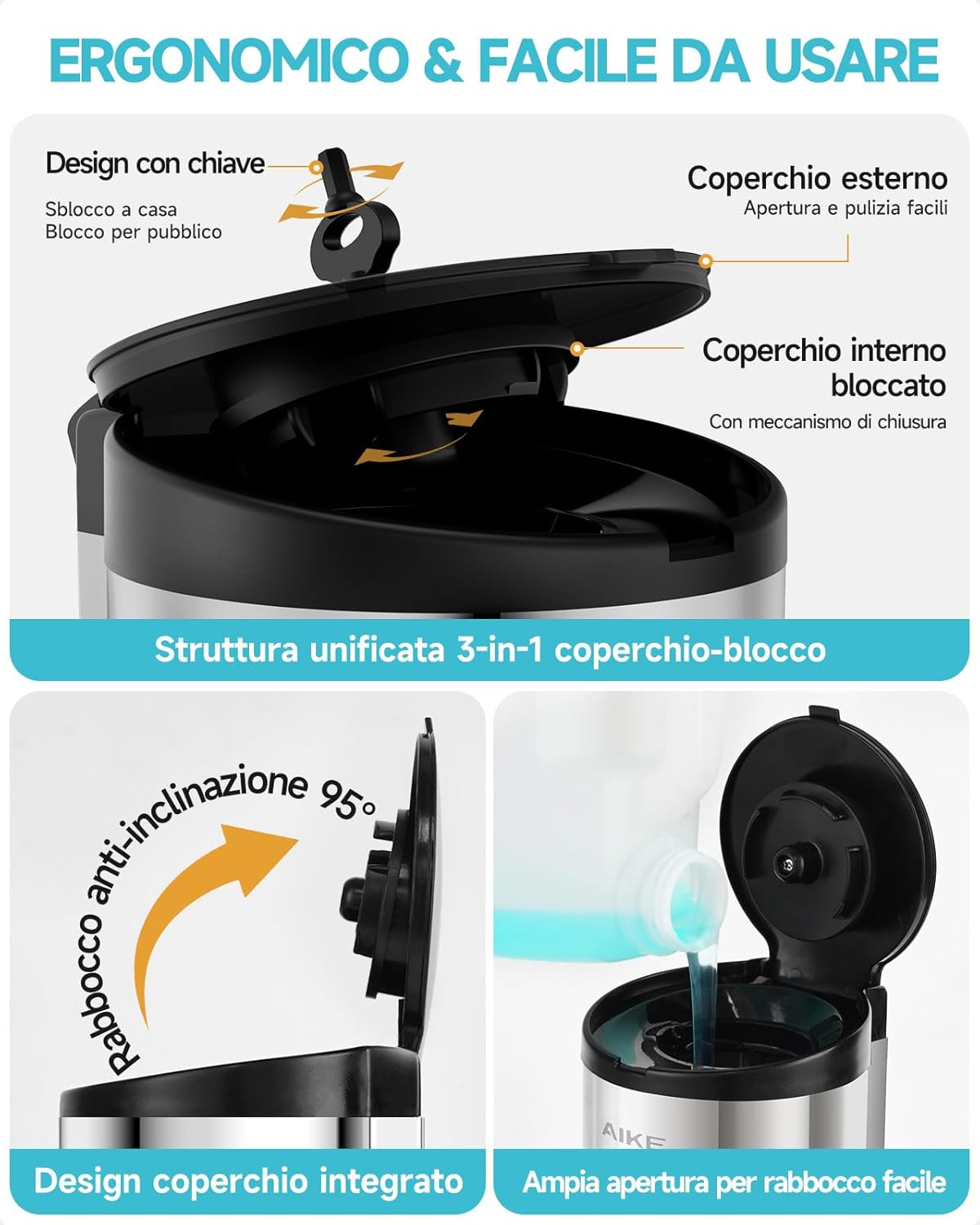 Aike AK1205E Dispenser Sapone Automatico da Parete - immagine 6