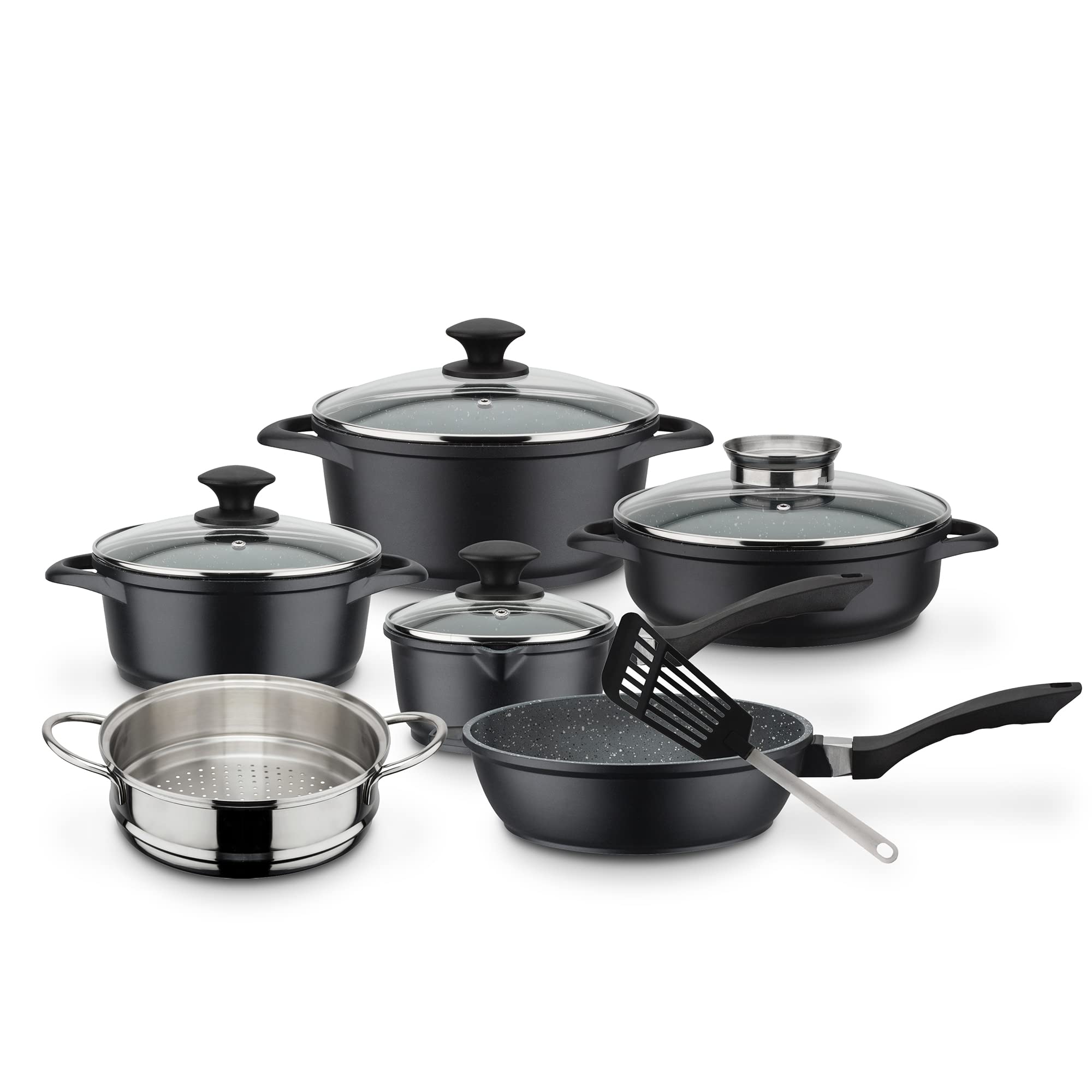 Gsw Set 10 Pentole Gourmet Granito, Alluminio, Nero