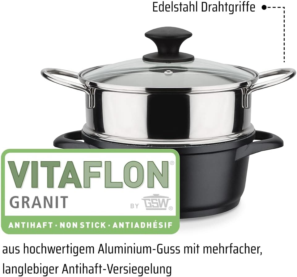 Gsw Set 10 Pentole Gourmet Granito, Alluminio, Nero - immagine 3