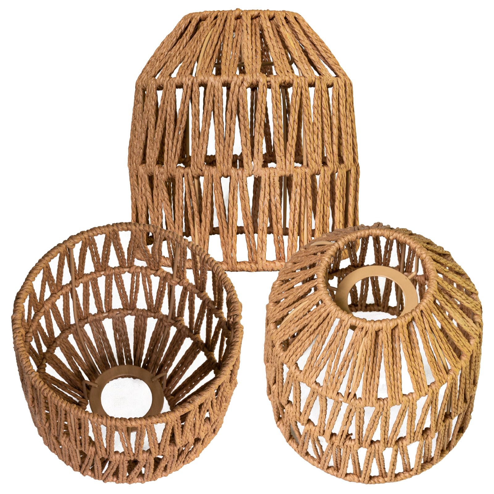 Piccoli paralumi in rattan, piccoli paralumi boho (marrone, confezione da 3)