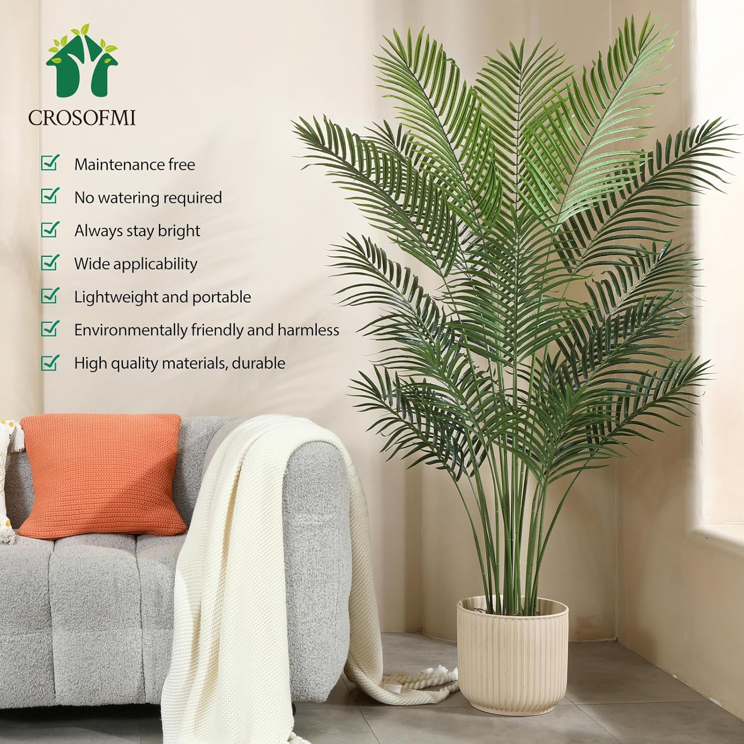 Crosofmi Piante Finte Areca Palma 170 cm (2 PACK) - immagine 5