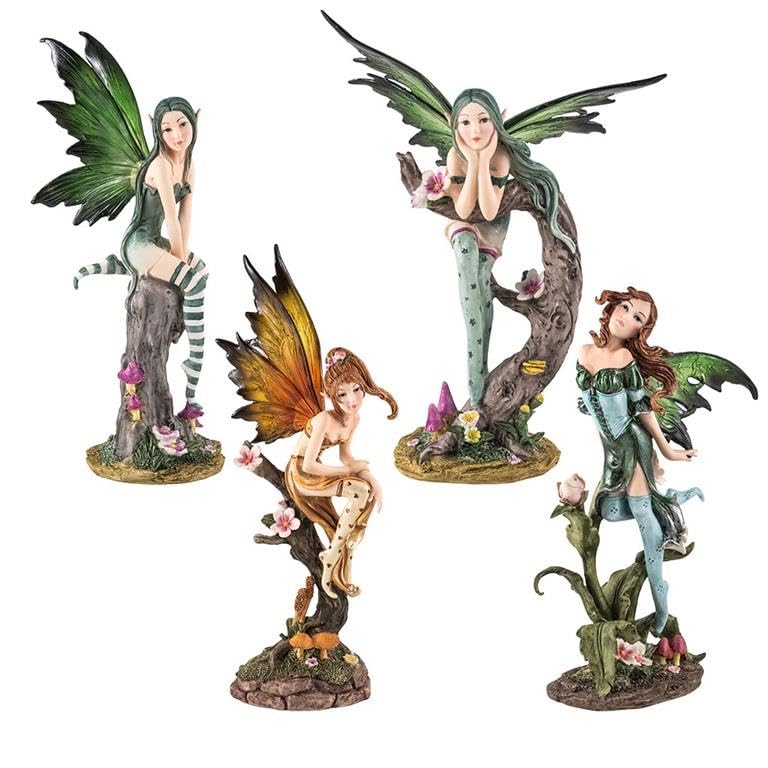 DRW Set 4 Fate della Foresta in Resina Dipinte a Mano