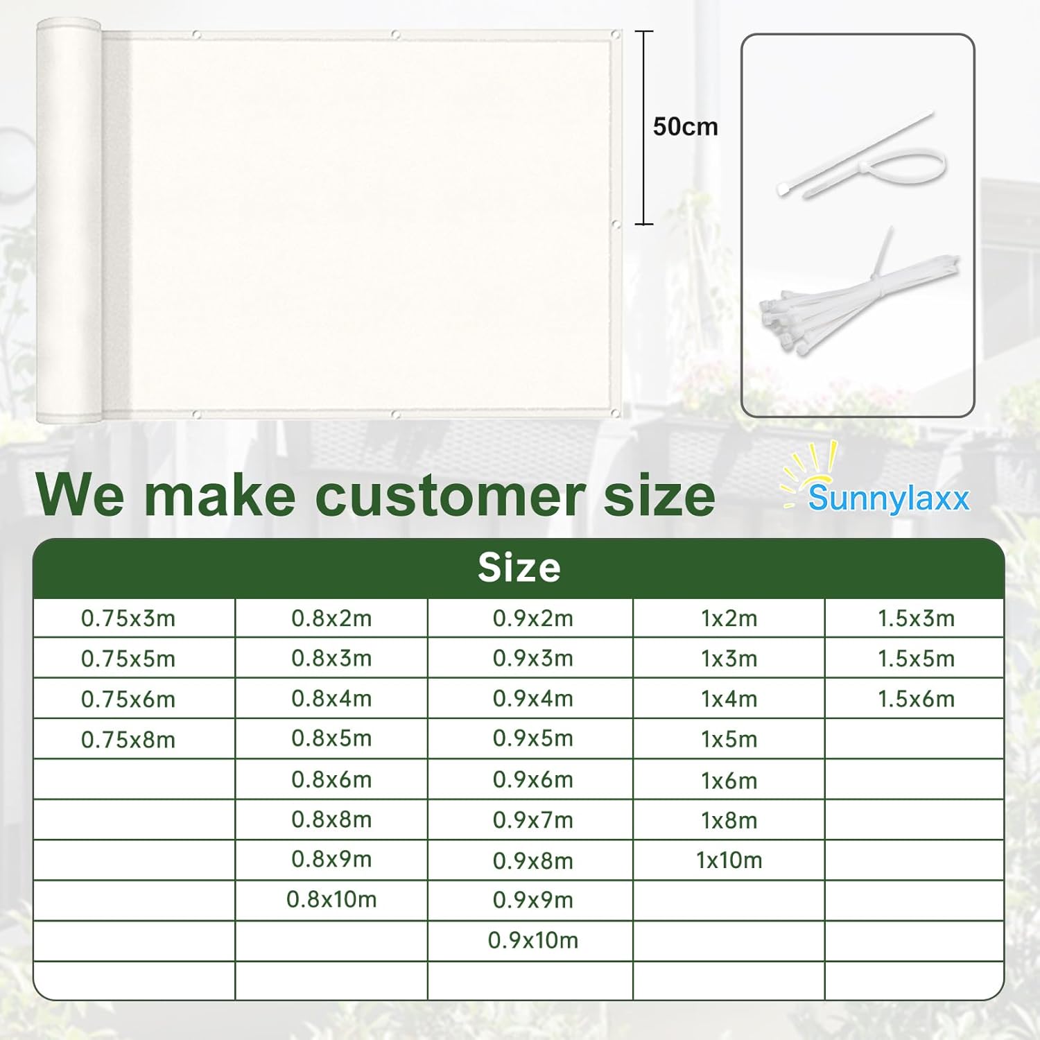 Sunnylaxx Frangivisto Balcone 100x800 cm Crema - immagine 5