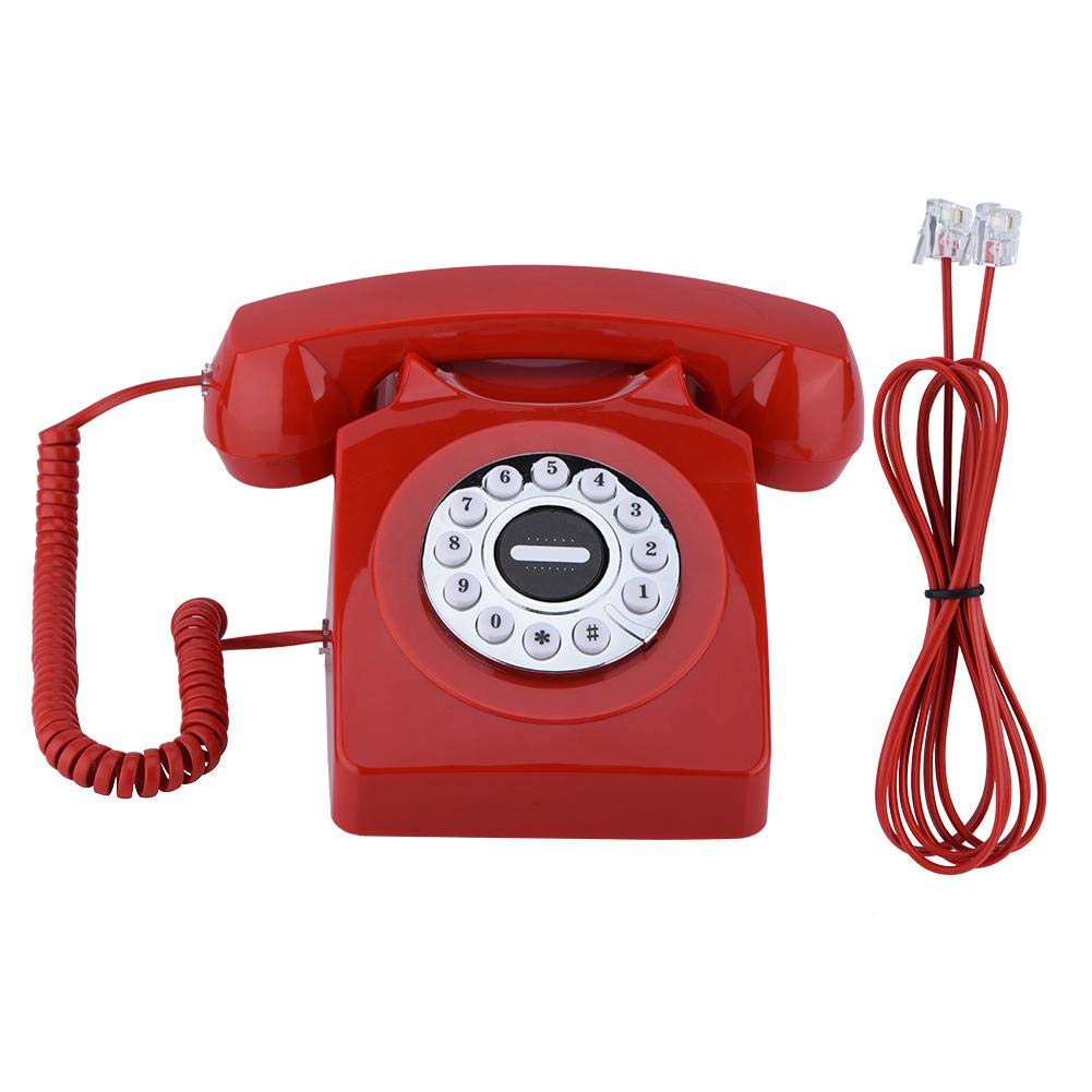 Telefono Fisso Stile Retro con Disco Combinatore, Rosso
