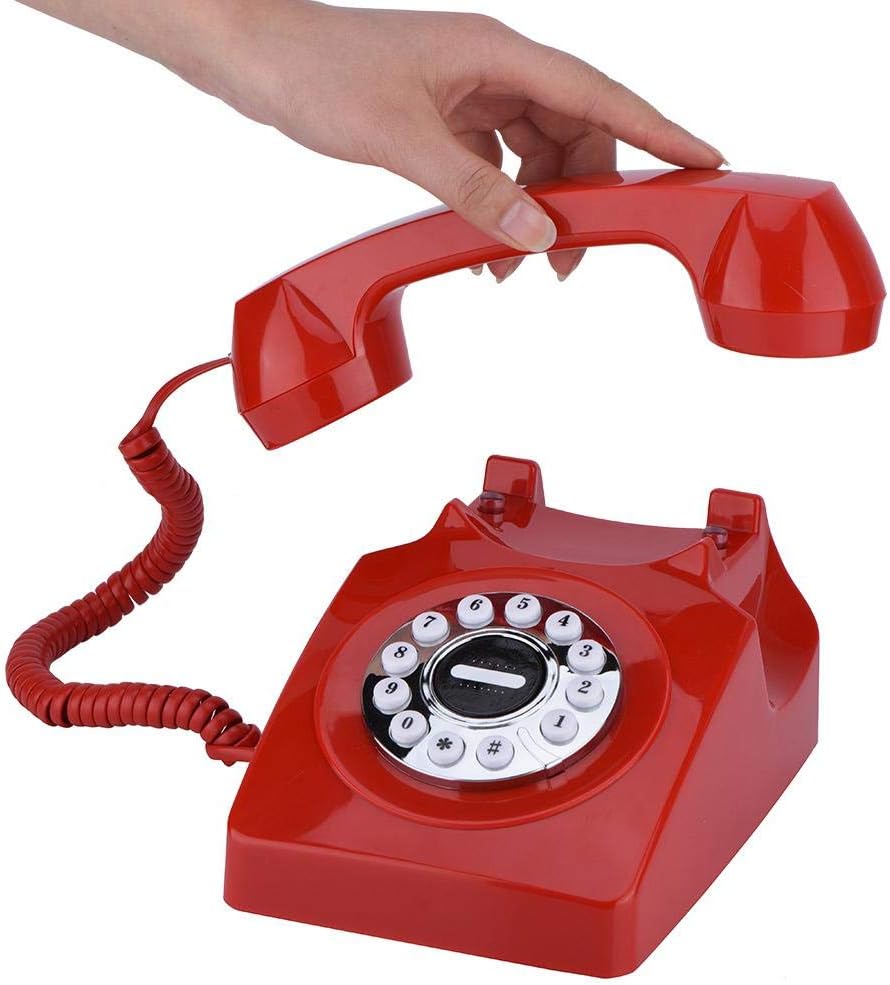 Telefono Fisso Stile Retro con Disco Combinatore, Rosso - immagine 2
