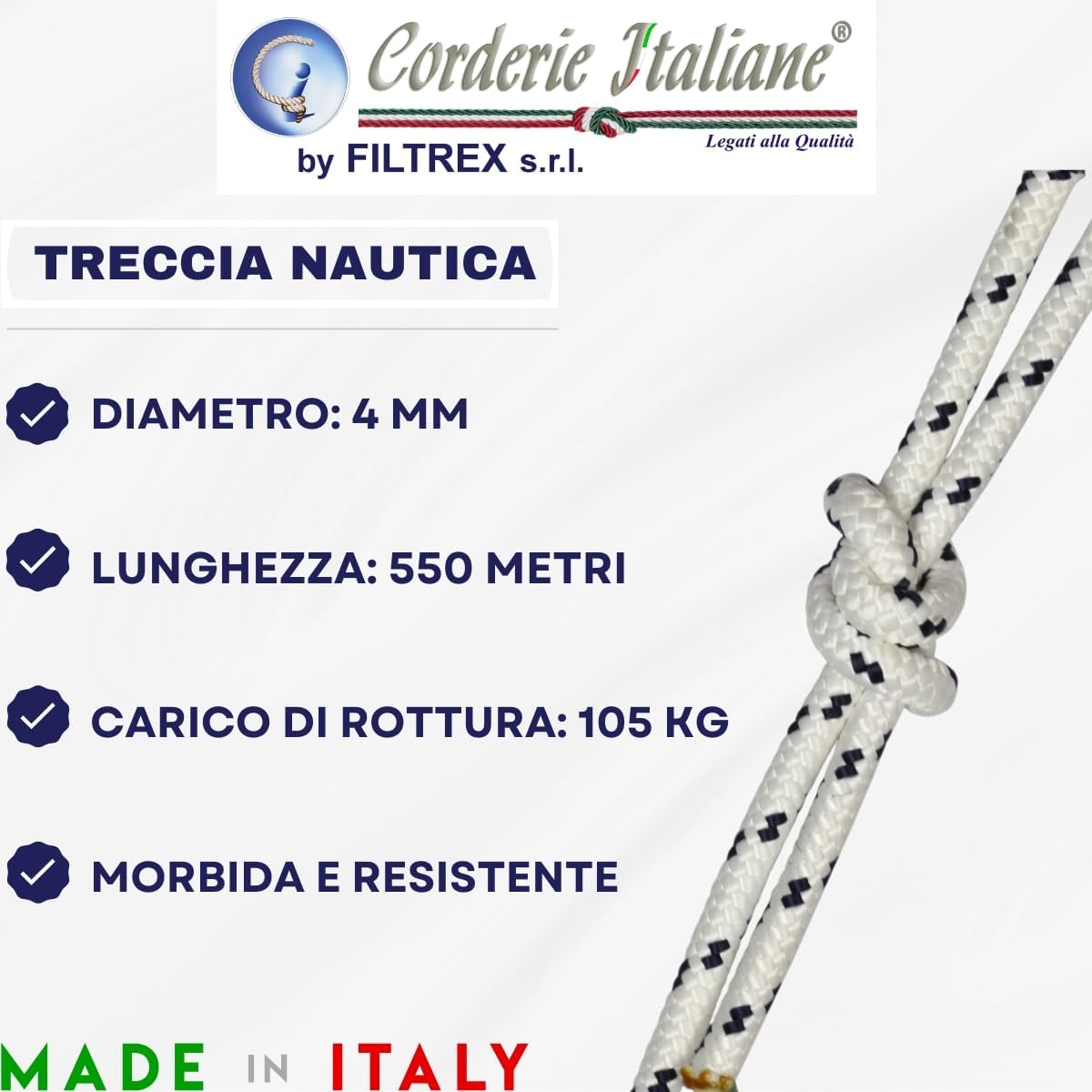 Corderie Italiane Treccia Multiuso 4mm 500mt, Bianco - immagine 5