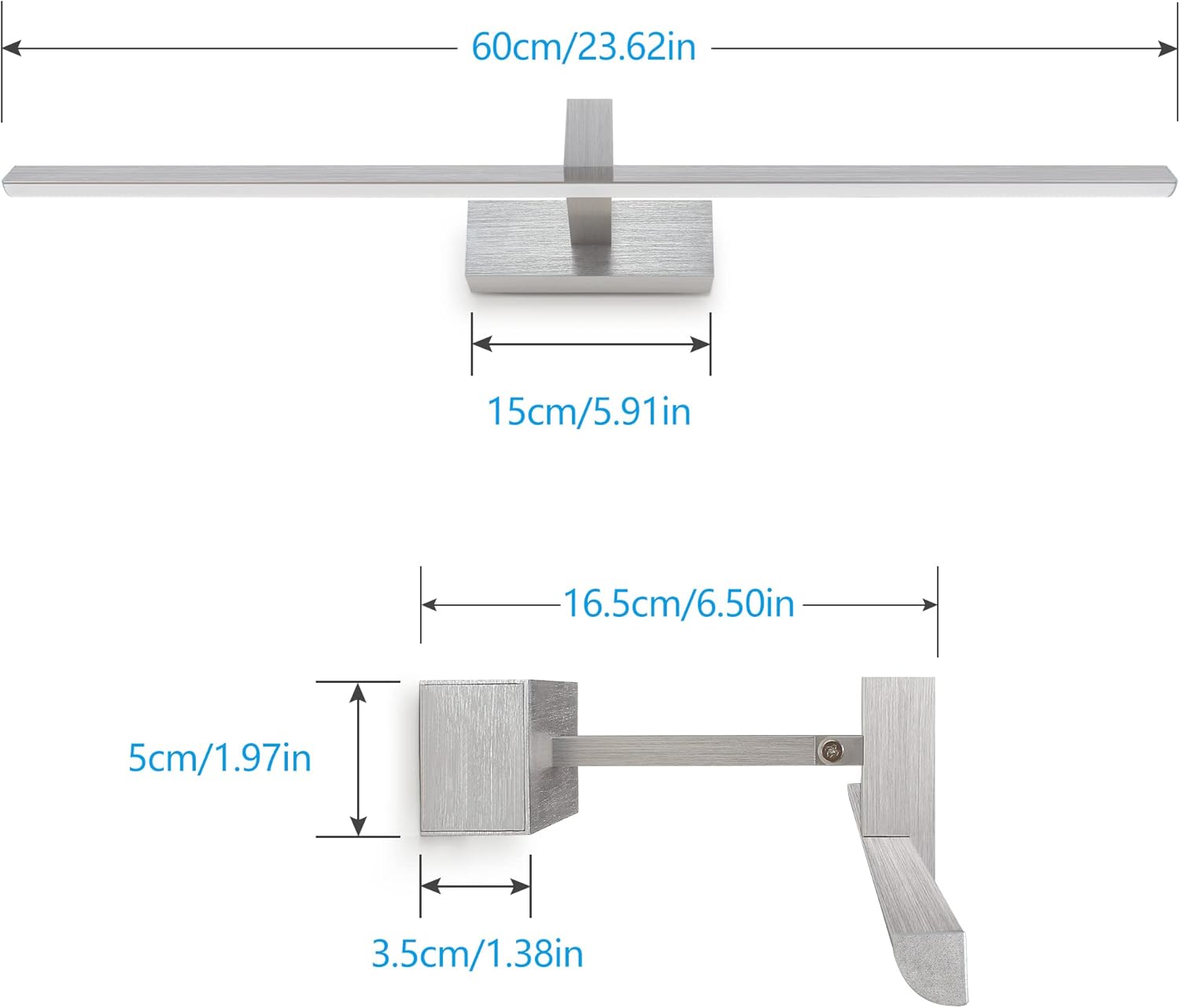Mantolite LED Lampade da Parete 60cm 12W, Argento Spazzolato - immagine 5