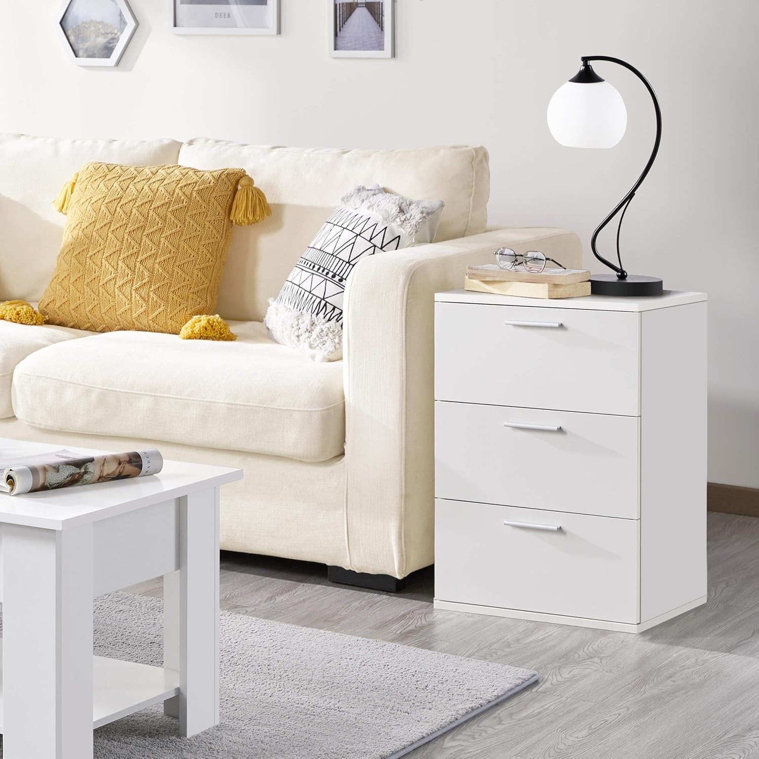 Yaheetech Comodino Bianco con 3 Cassetti - immagine 8