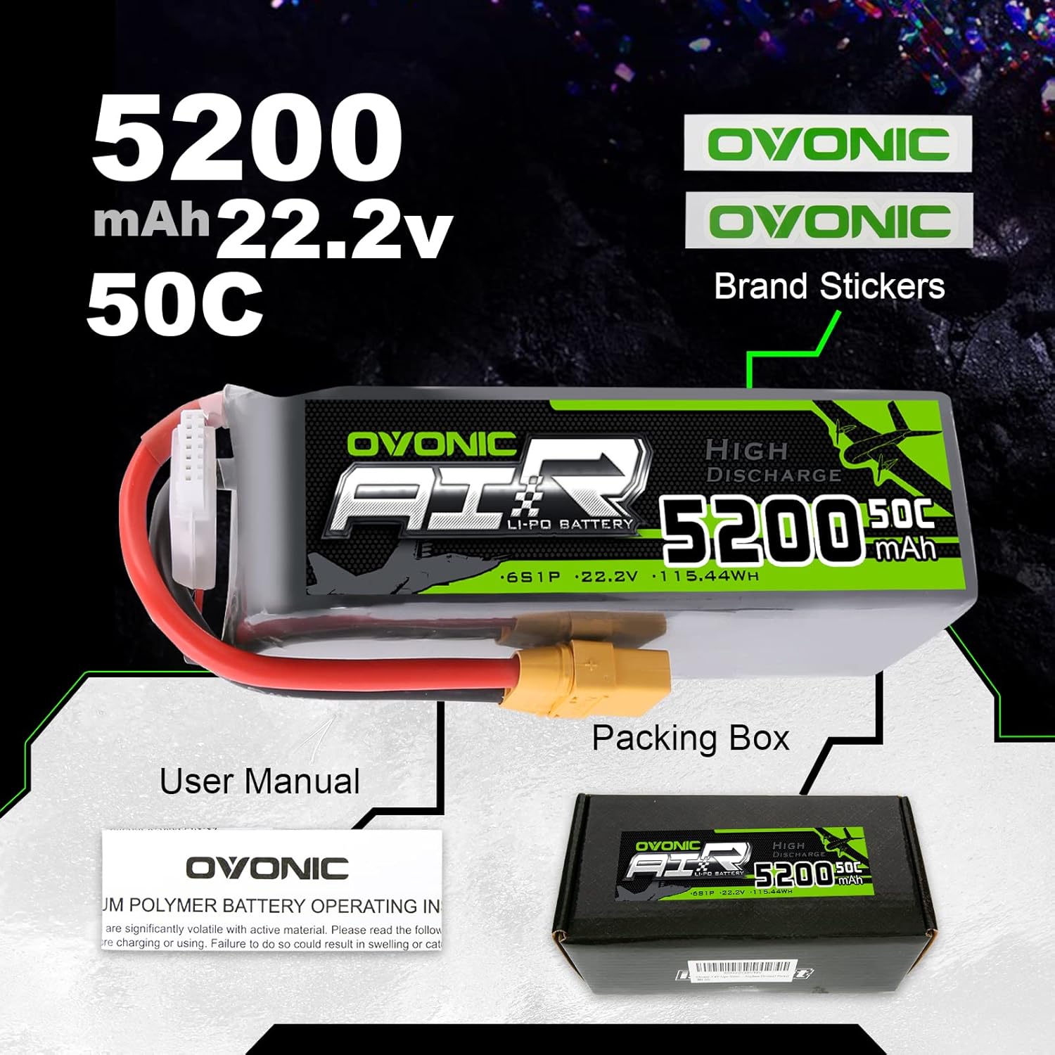 Ovonic 6S Lipo Batteria 5200mAh 22.2V XT90 - immagine 5