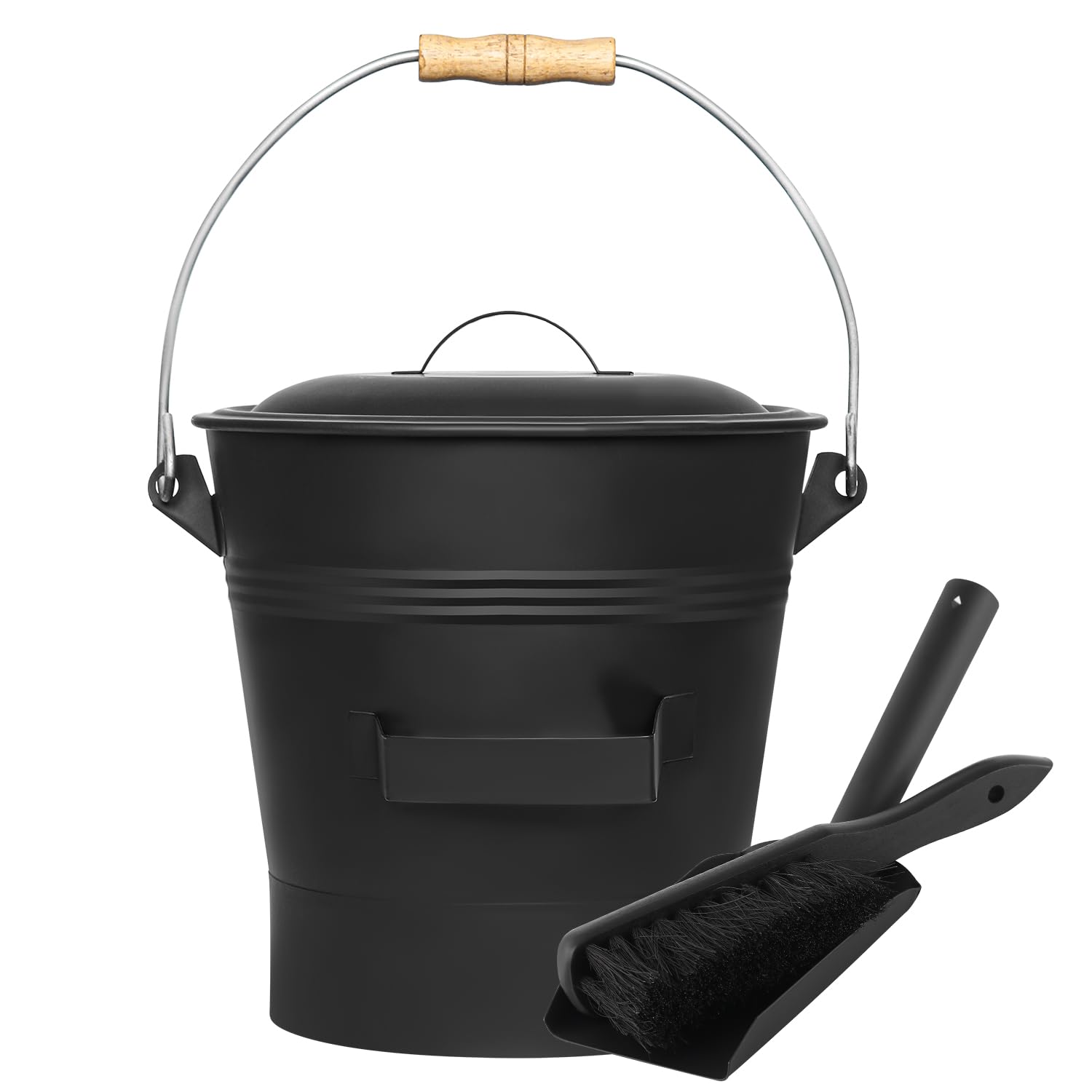 Secchio per Cenere 10 Litri con Coperchio, Spazzola e Pala