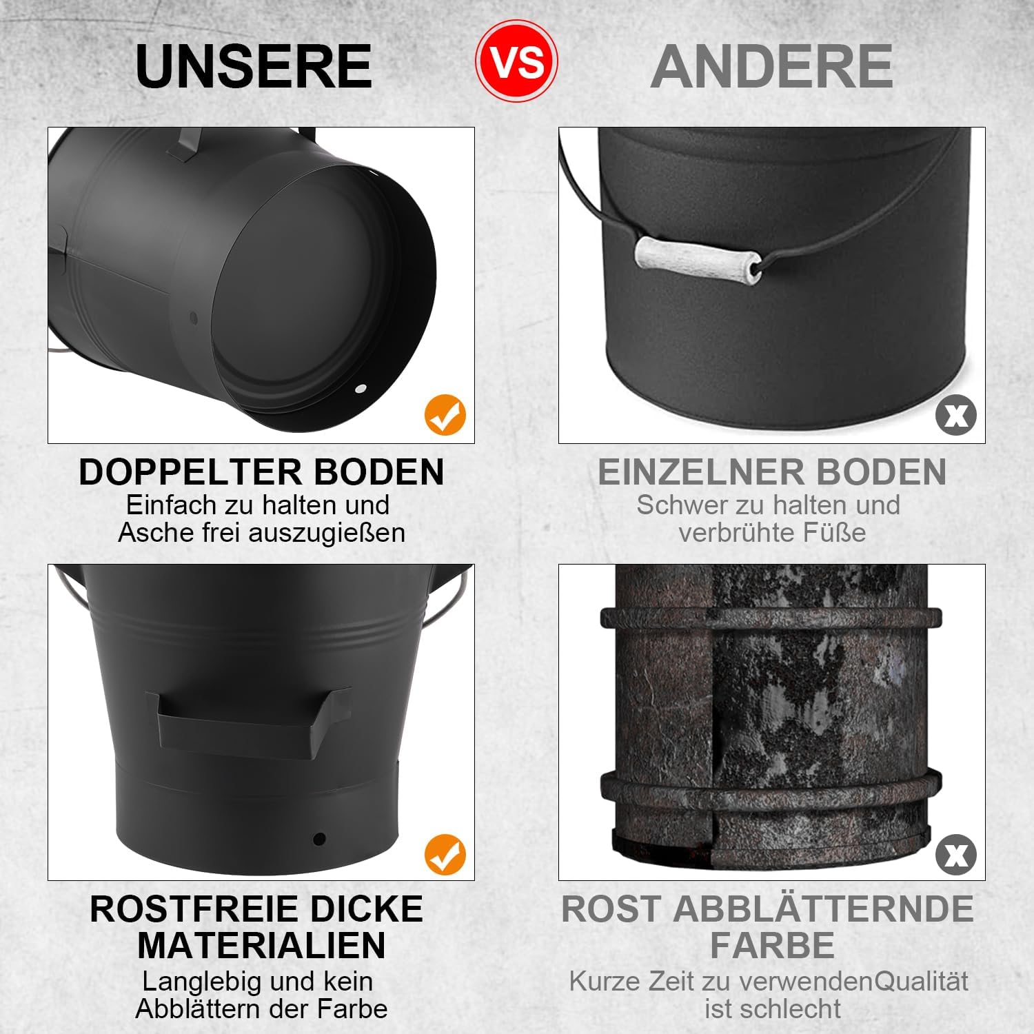 Secchio per Cenere 10 Litri con Coperchio, Spazzola e Pala - immagine 5