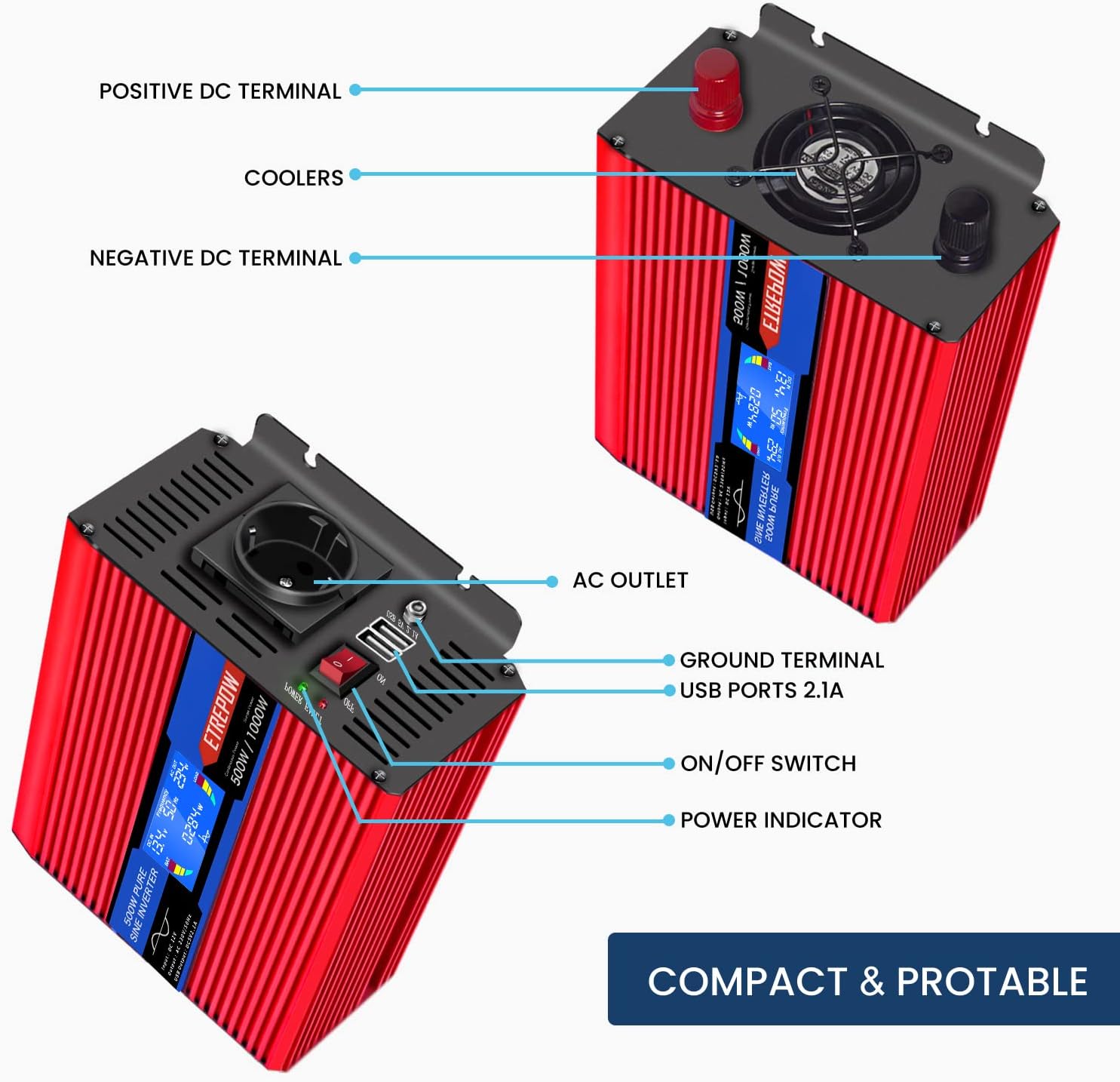 Etrepow Inverter Auto 500W Onda Sinusoidale Pura - immagine 2